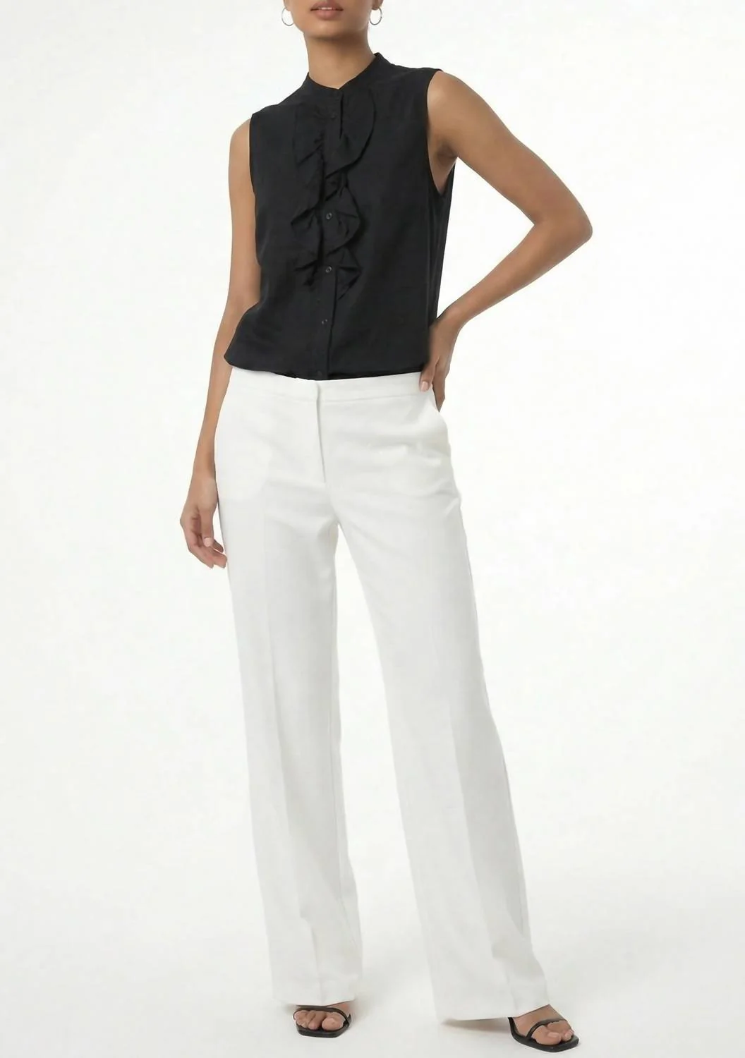 Women's Sleeveless Ruffle Linen Top In Black - Image 4