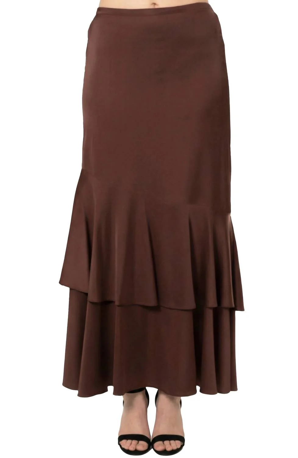 Women's Solid Tulip Hem Skirt In Brown - Image 3