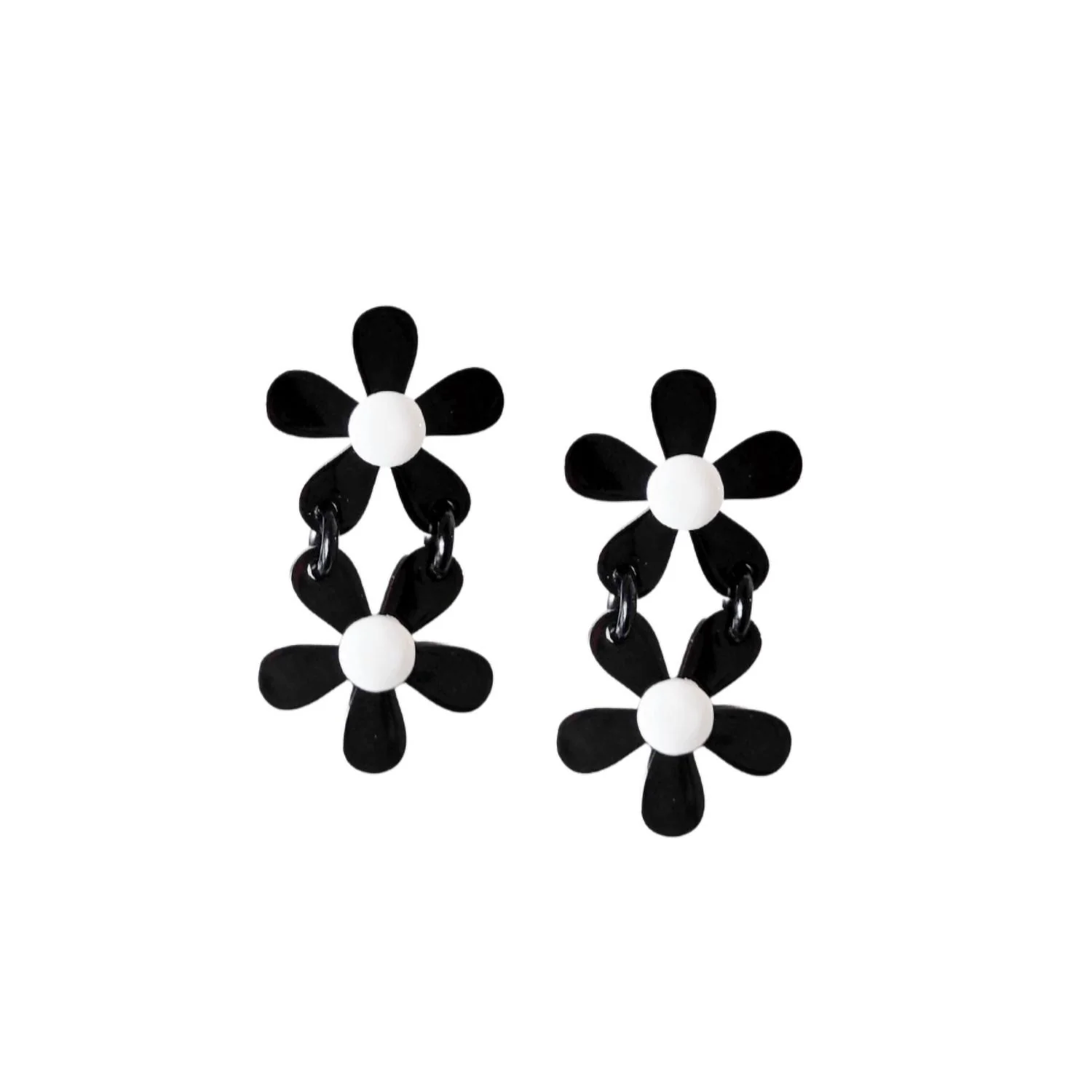 Women's Stacked Flower Earrings In Black