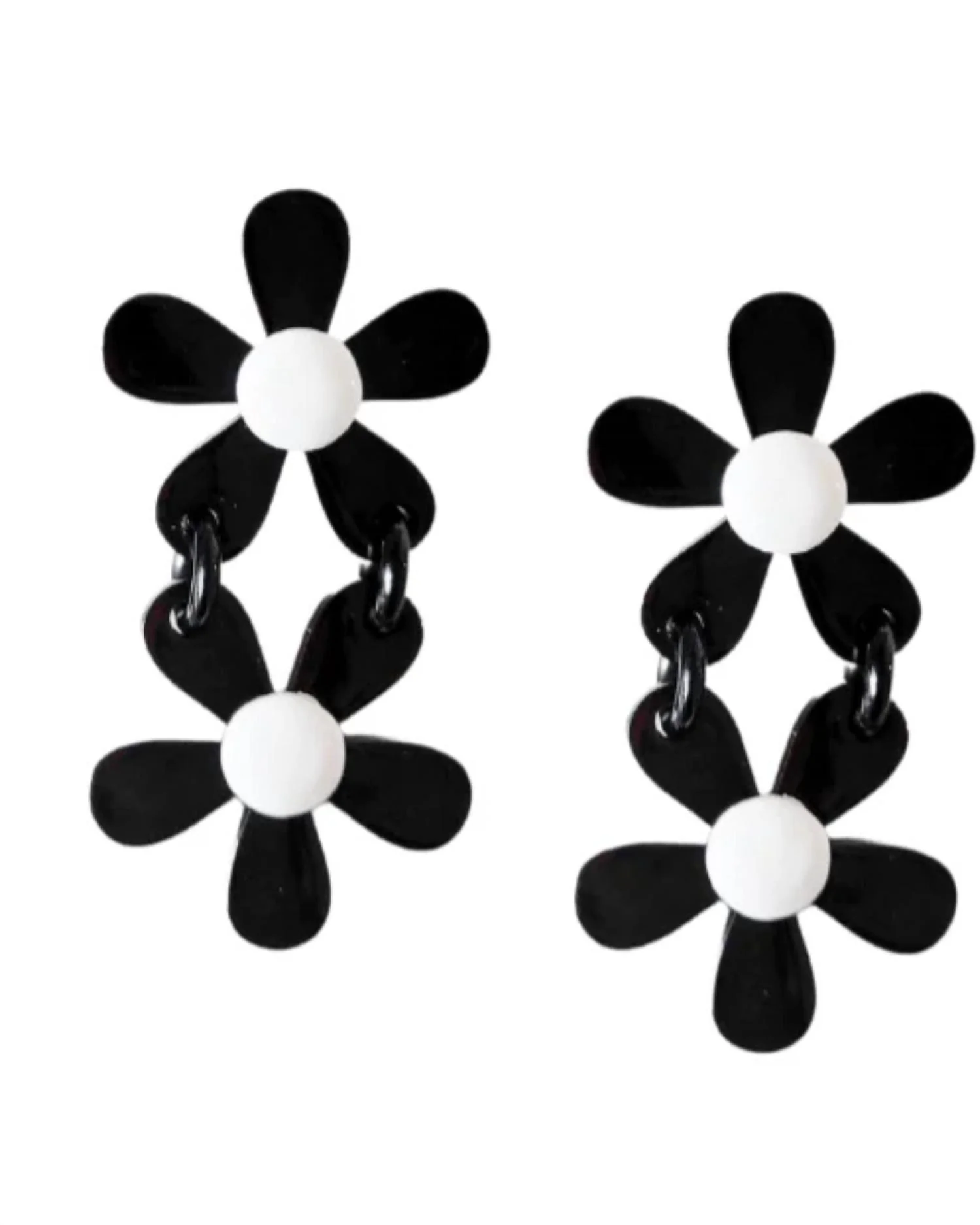 Women's Stacked Flower Earrings In Black - Image 2