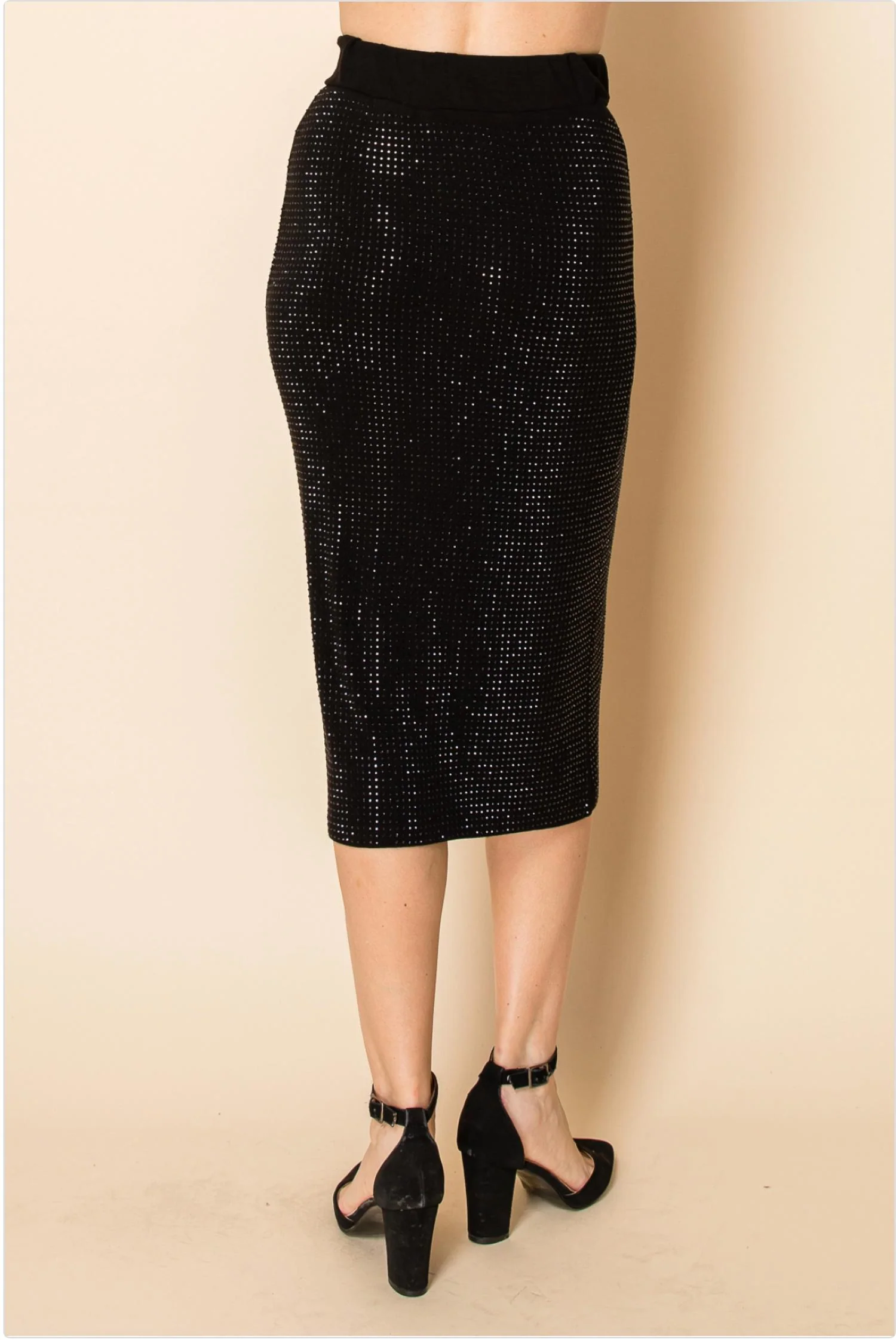 Women's Starlight Sparkle Rhinestone Midi Skirt In Black - Image 2