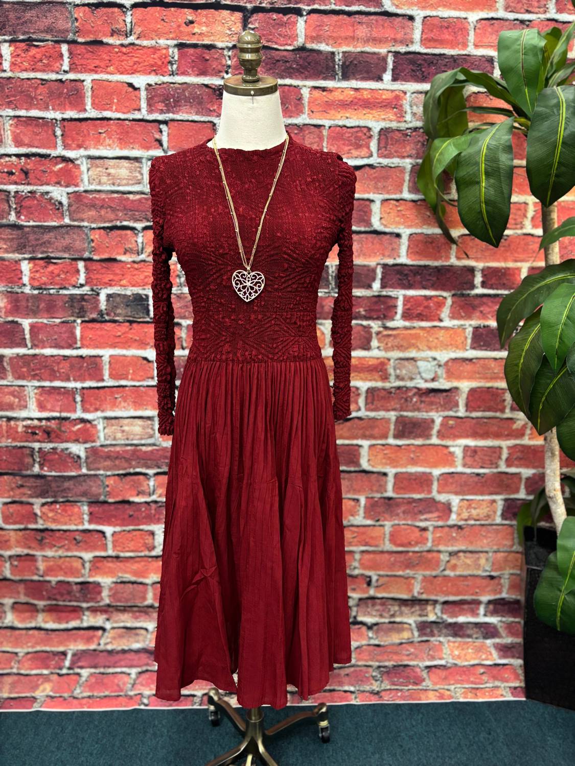 Women's Stay By Me Long Sleeve Midi Dress In Wine