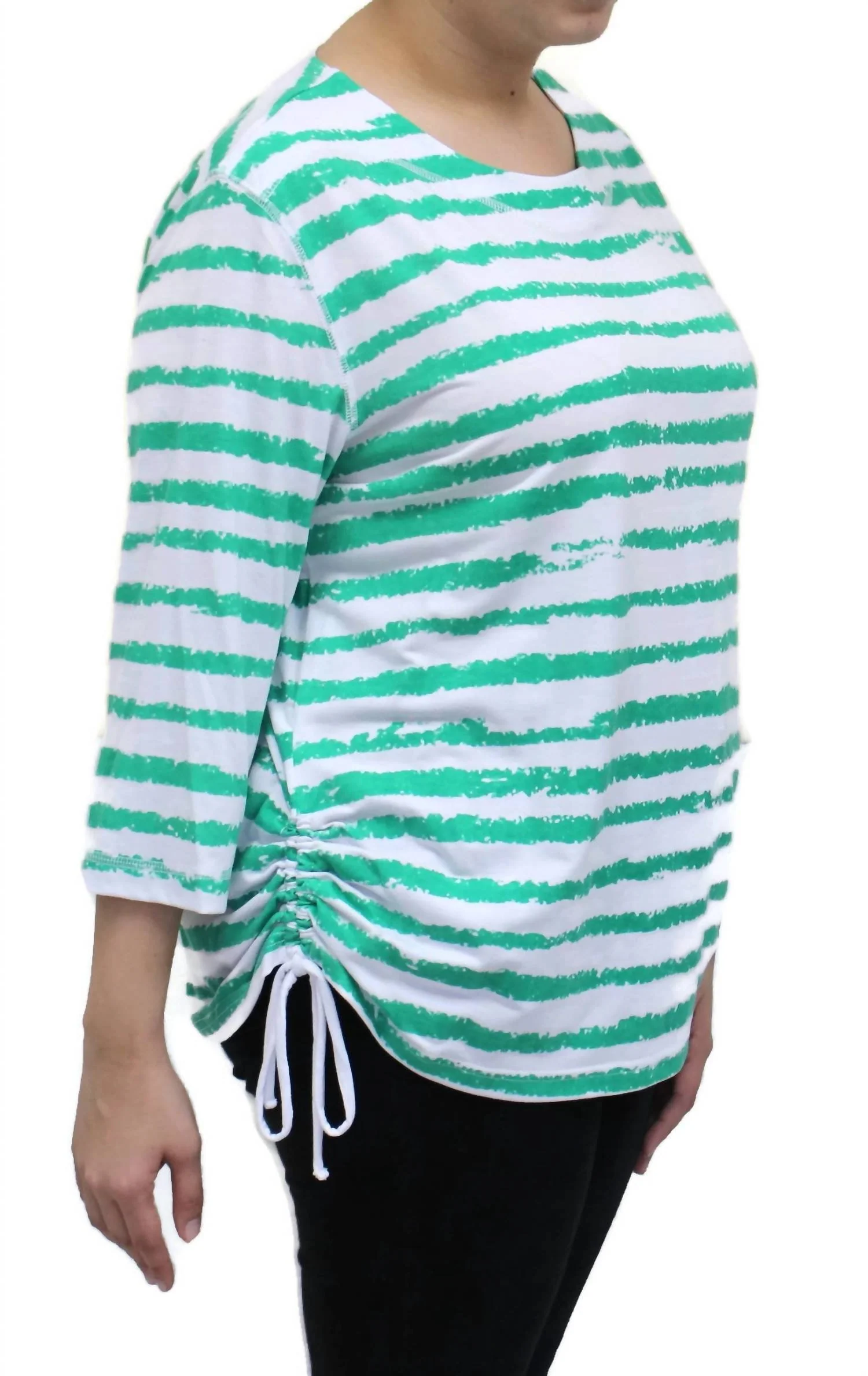 Women's Striped Drawstring Top In Green - Image 3
