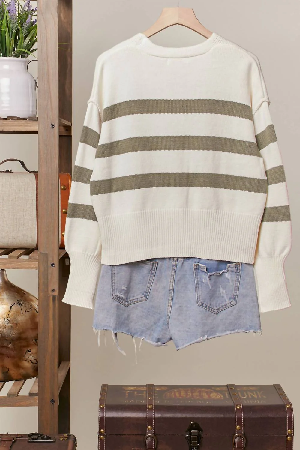 Women's Striped V-Neck Knit Cardigan In Ivory - Image 2