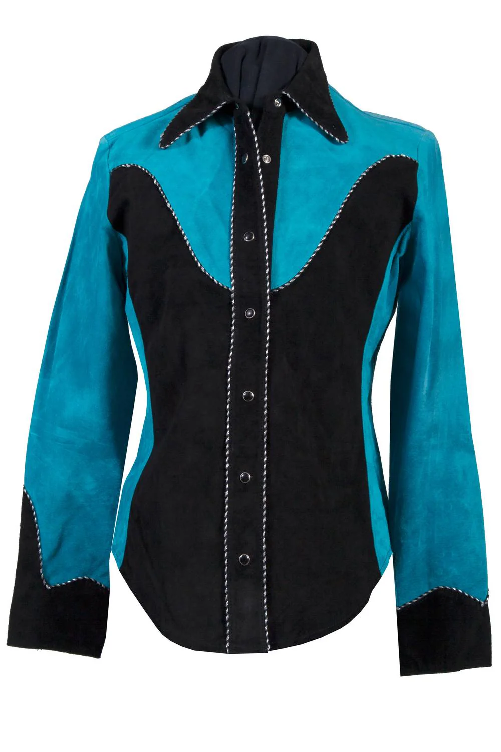 Women's Suede Blouse In Turquoise And Black