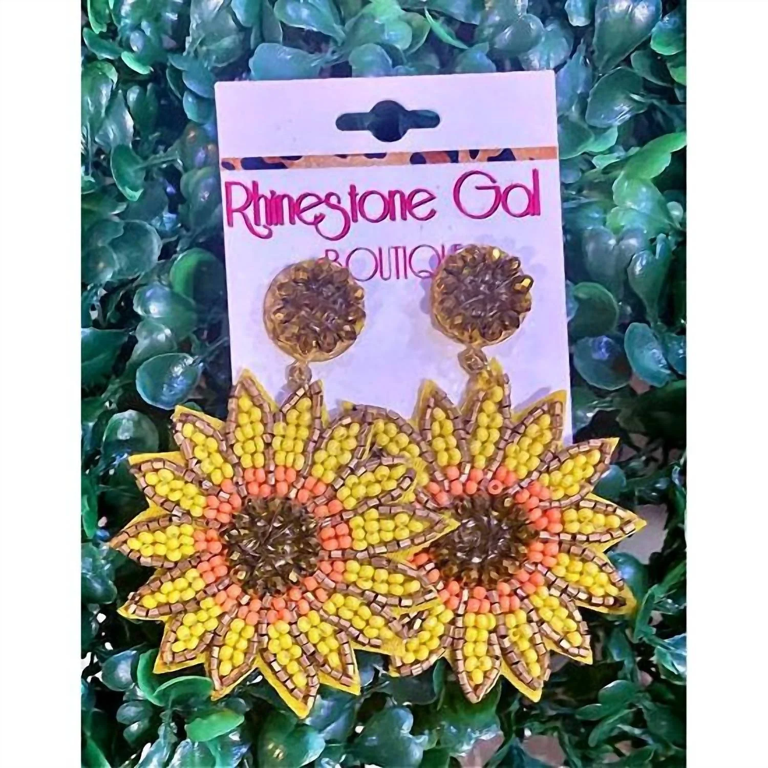 Women's Sunflower Seed Bead Statement Earrings In Yellow