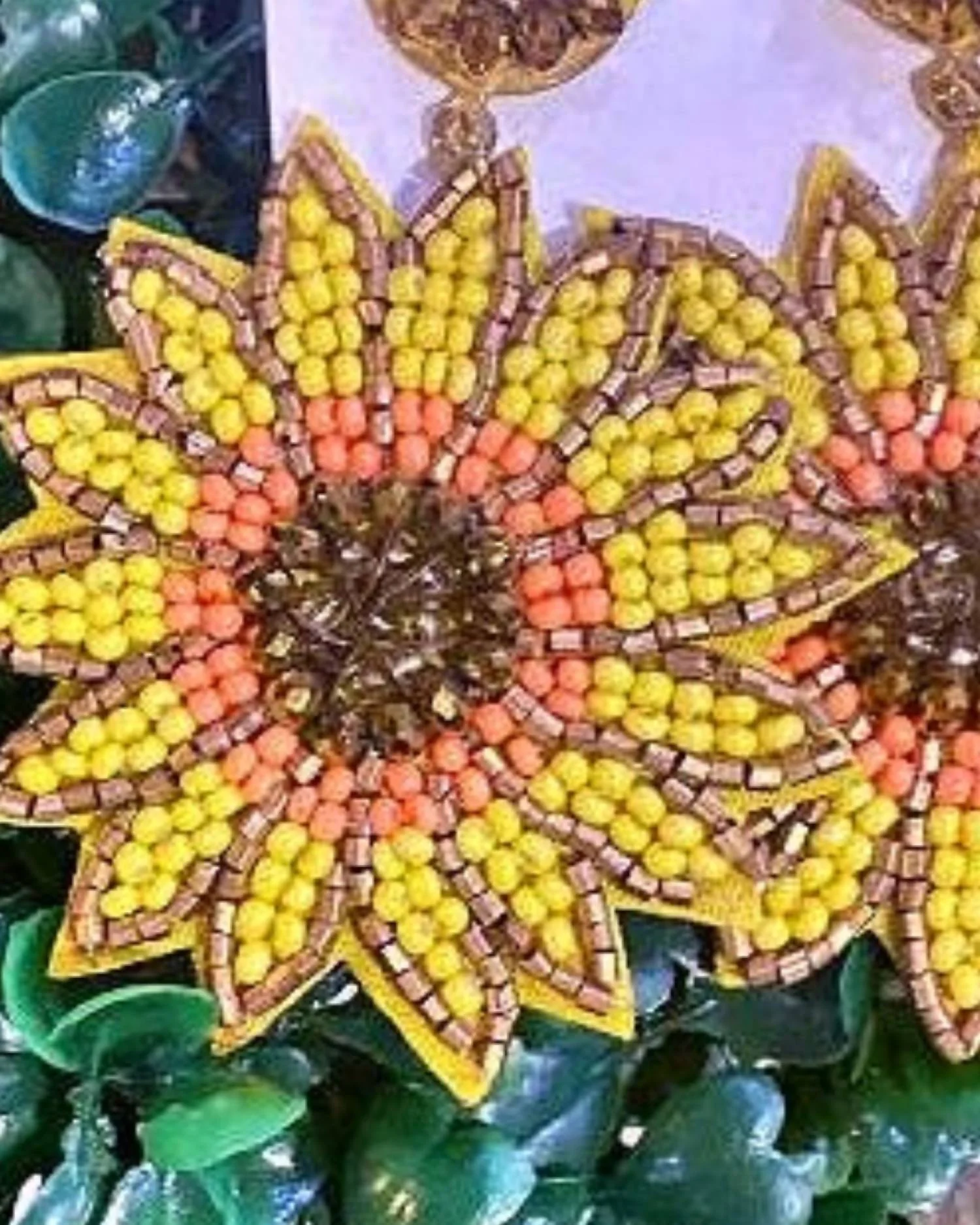 Women's Sunflower Seed Bead Statement Earrings In Yellow - Image 3