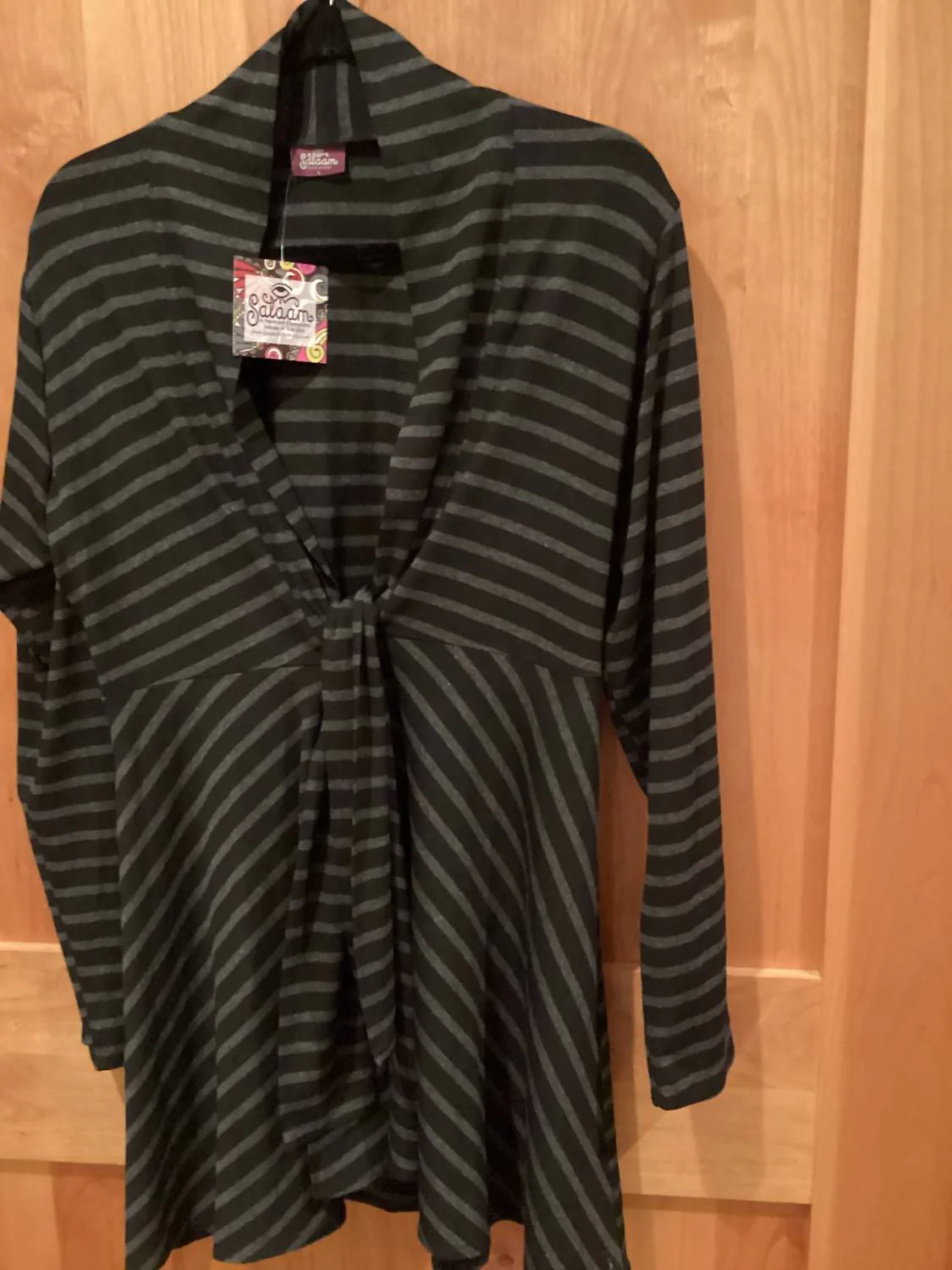 Women's Tie Wrap Jacket In Black/grey Stripe - Image 2