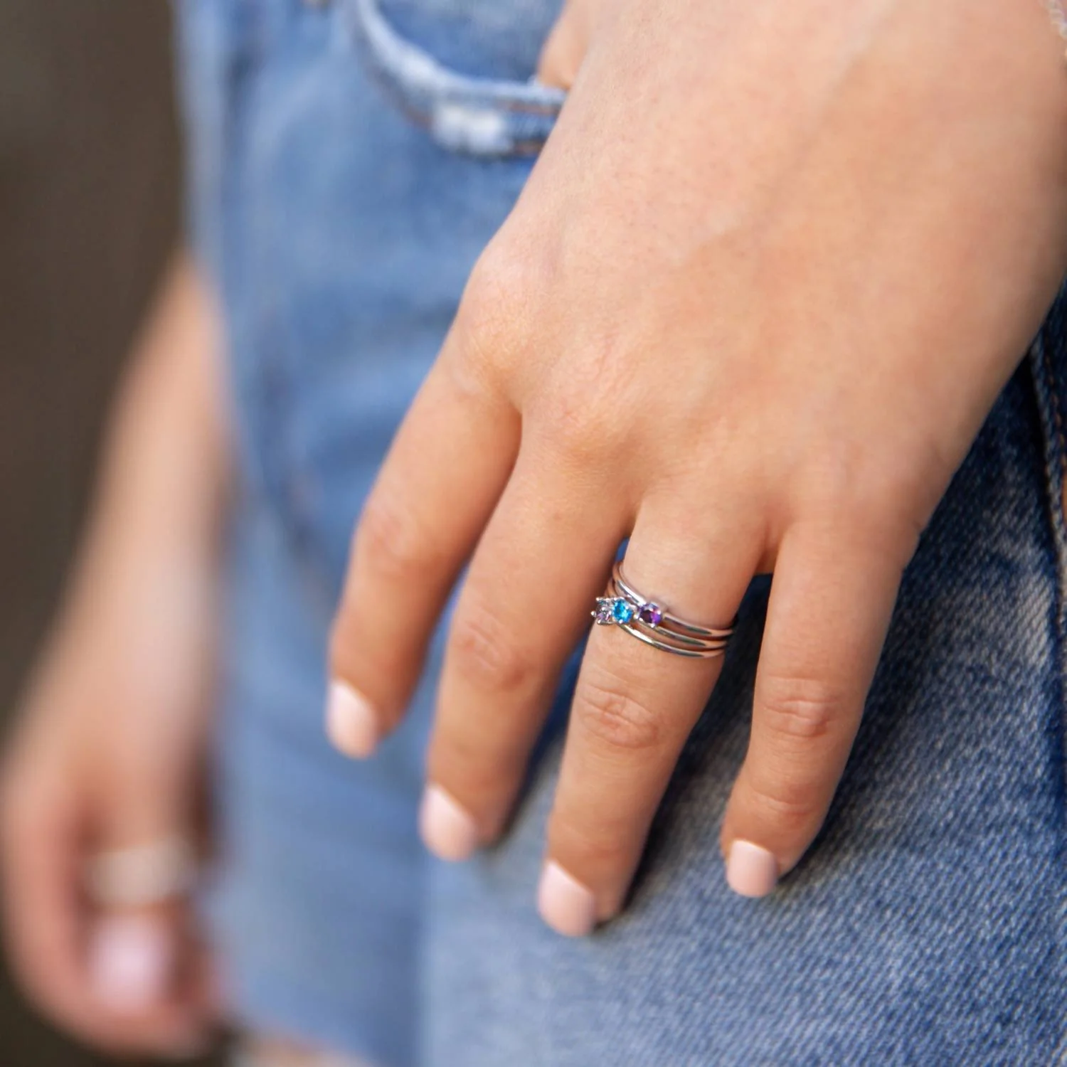 Women's Topaz Round Stackable Ring In Blue - Image 3