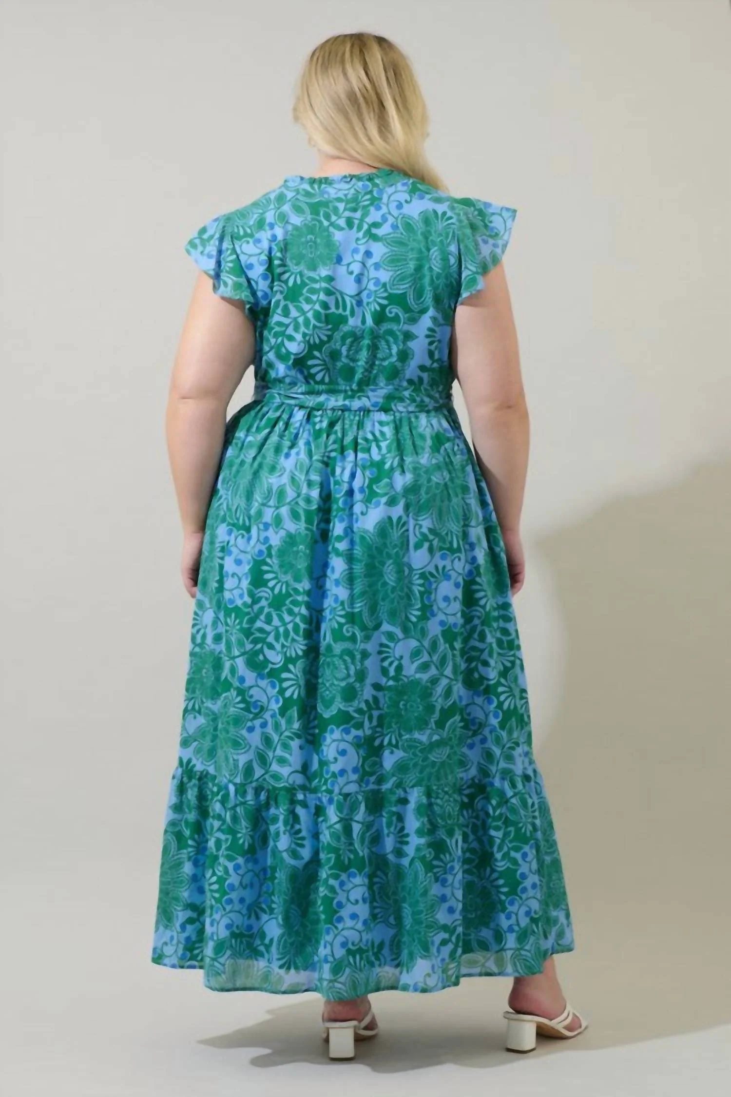 Women's Tressa Floral Riah Button Down Maxi Dress In Kelly Blue Multi - Image 2
