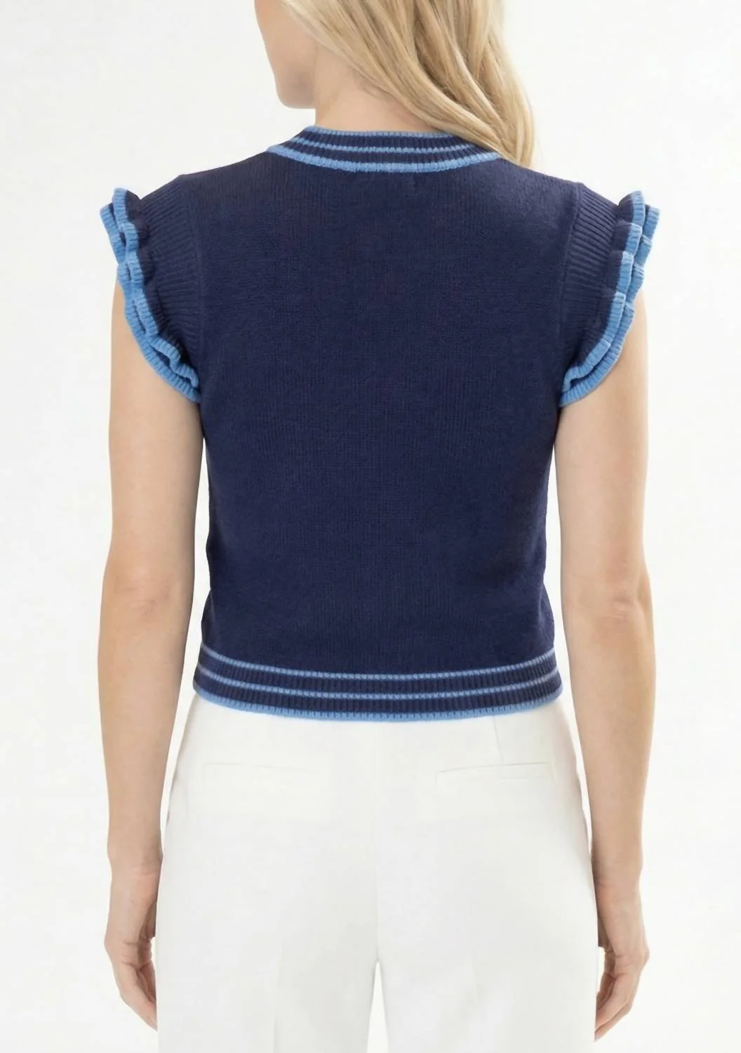 Women's Trim Knit Top In Navy Light Blue - Image 2