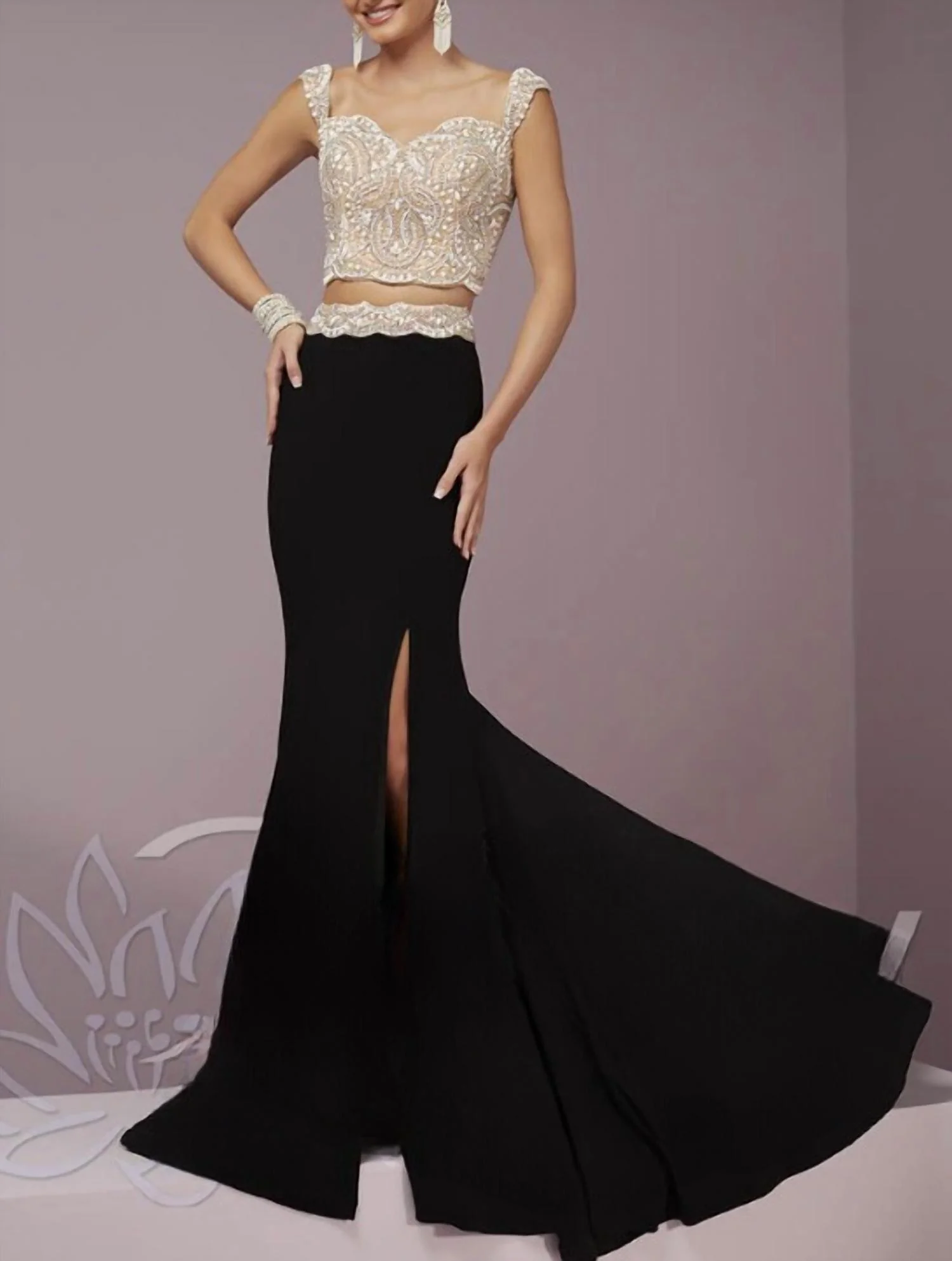 Women's Two Piece Prom Dress In Black Champagne - Image 2