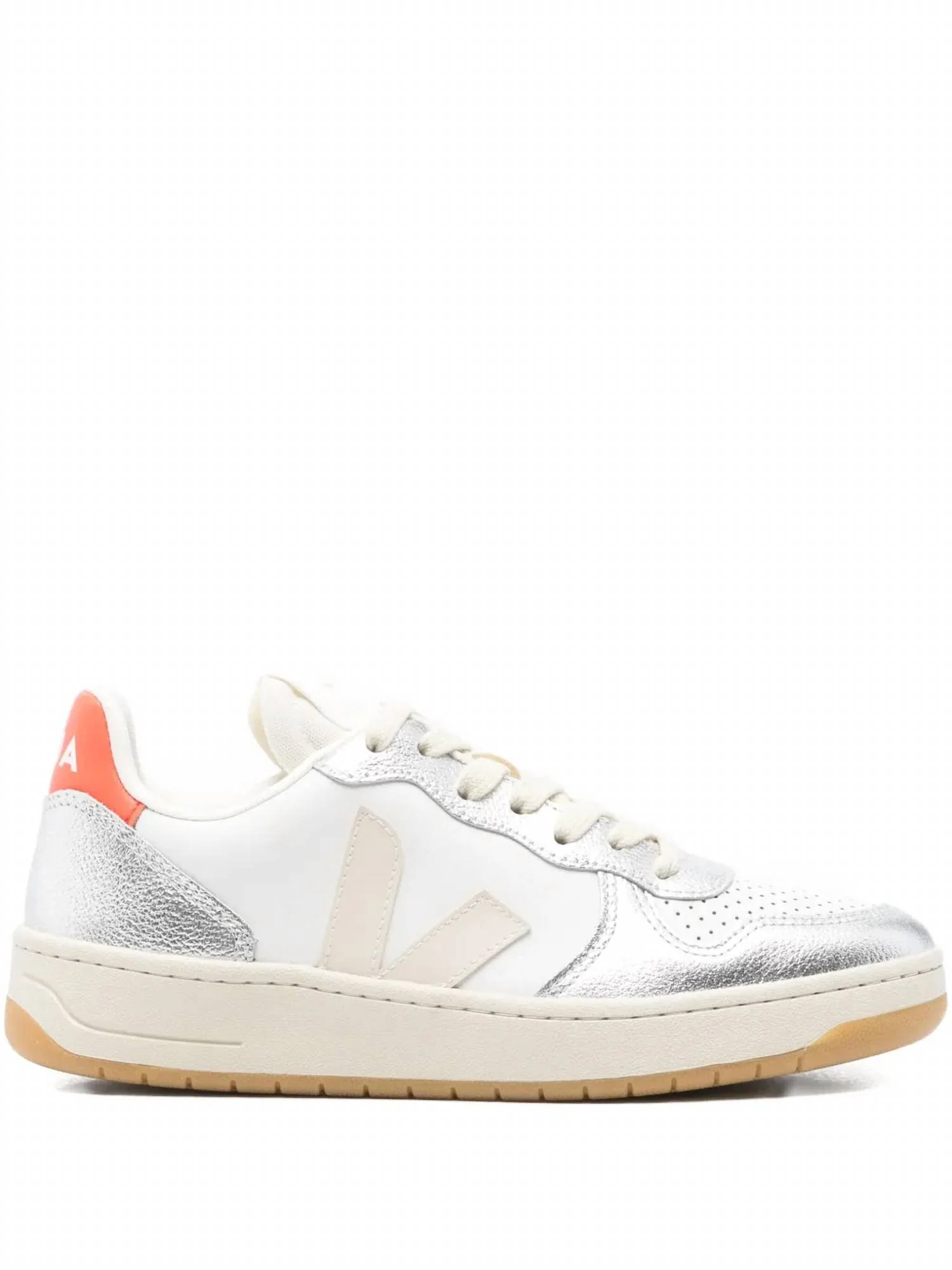 Women's V-10 Leather Sneakers In White Pierre Silver