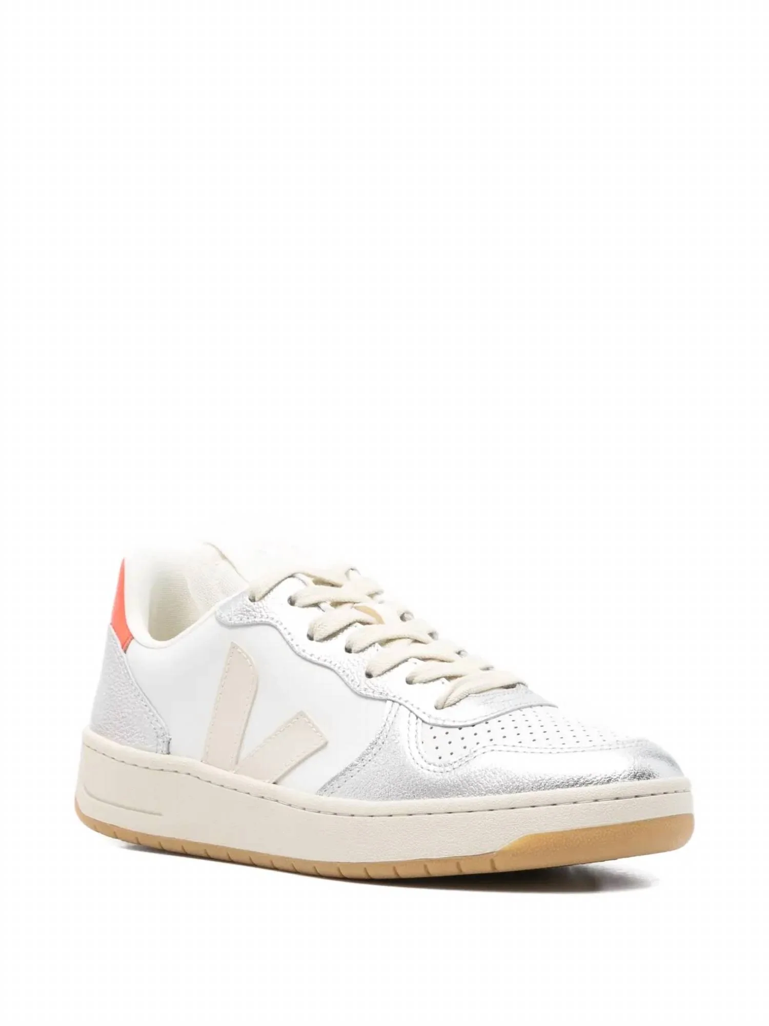 Women's V-10 Leather Sneakers In White Pierre Silver - Image 2