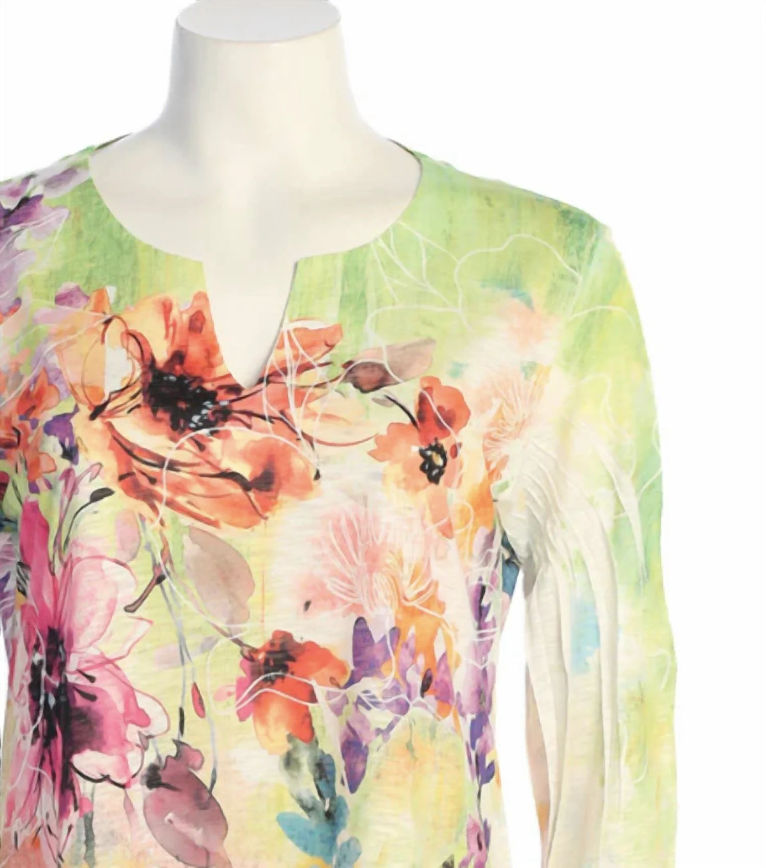 Women's Victoria Slit V-Neck Chiffon Contrast Top In Watercolor Floral Print - Image 3