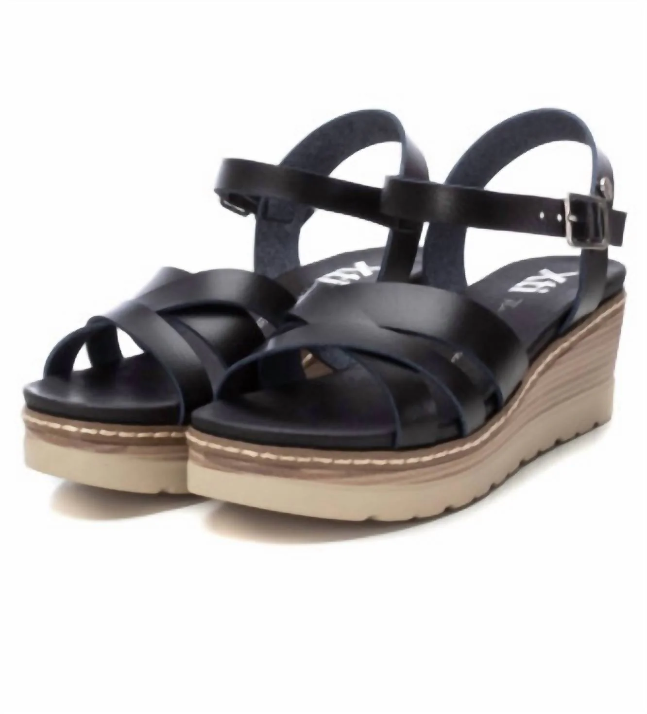 Women's Wedge Strappy Sandals In Black - Image 5