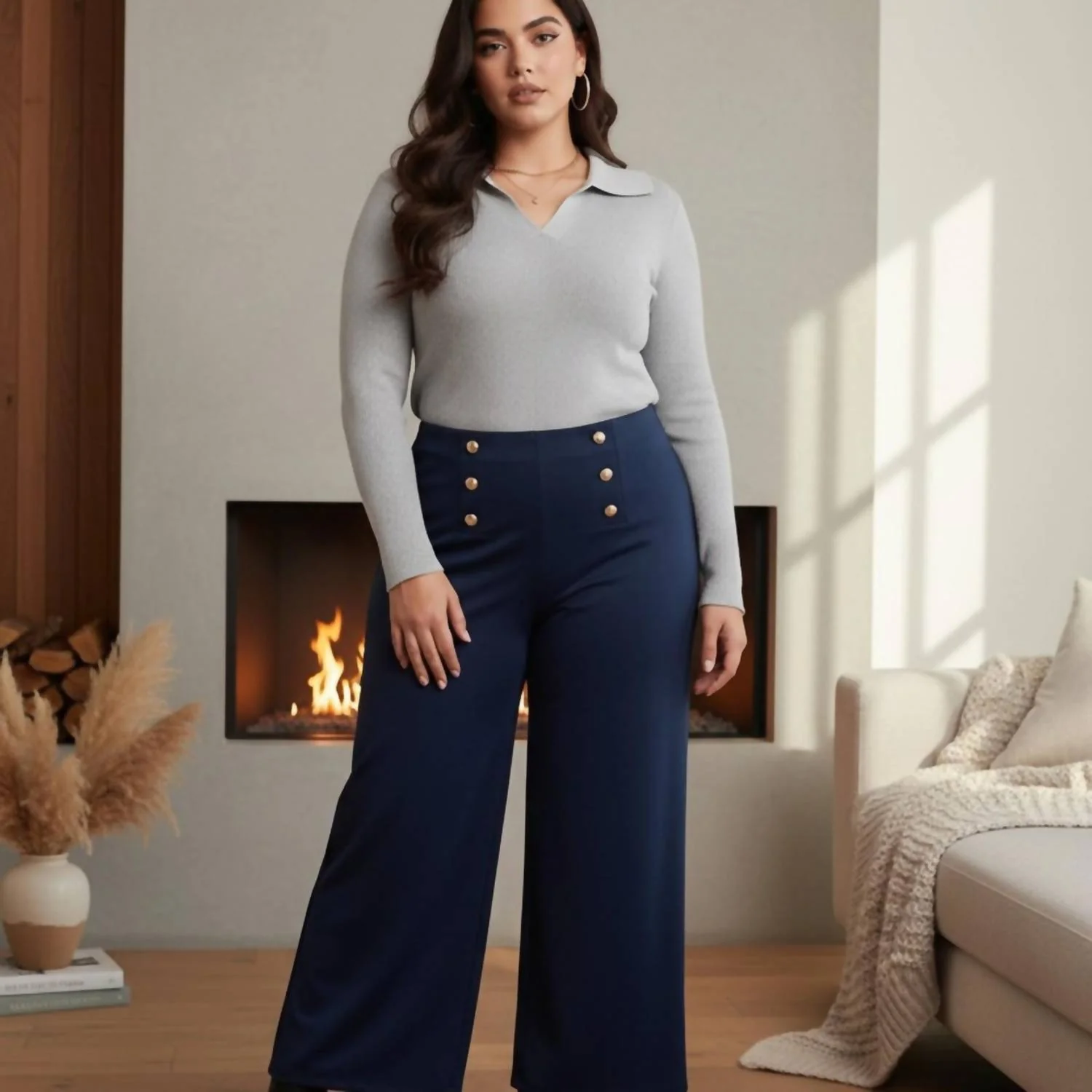 Women's Wide-Leg Pants In Navy - Image 3