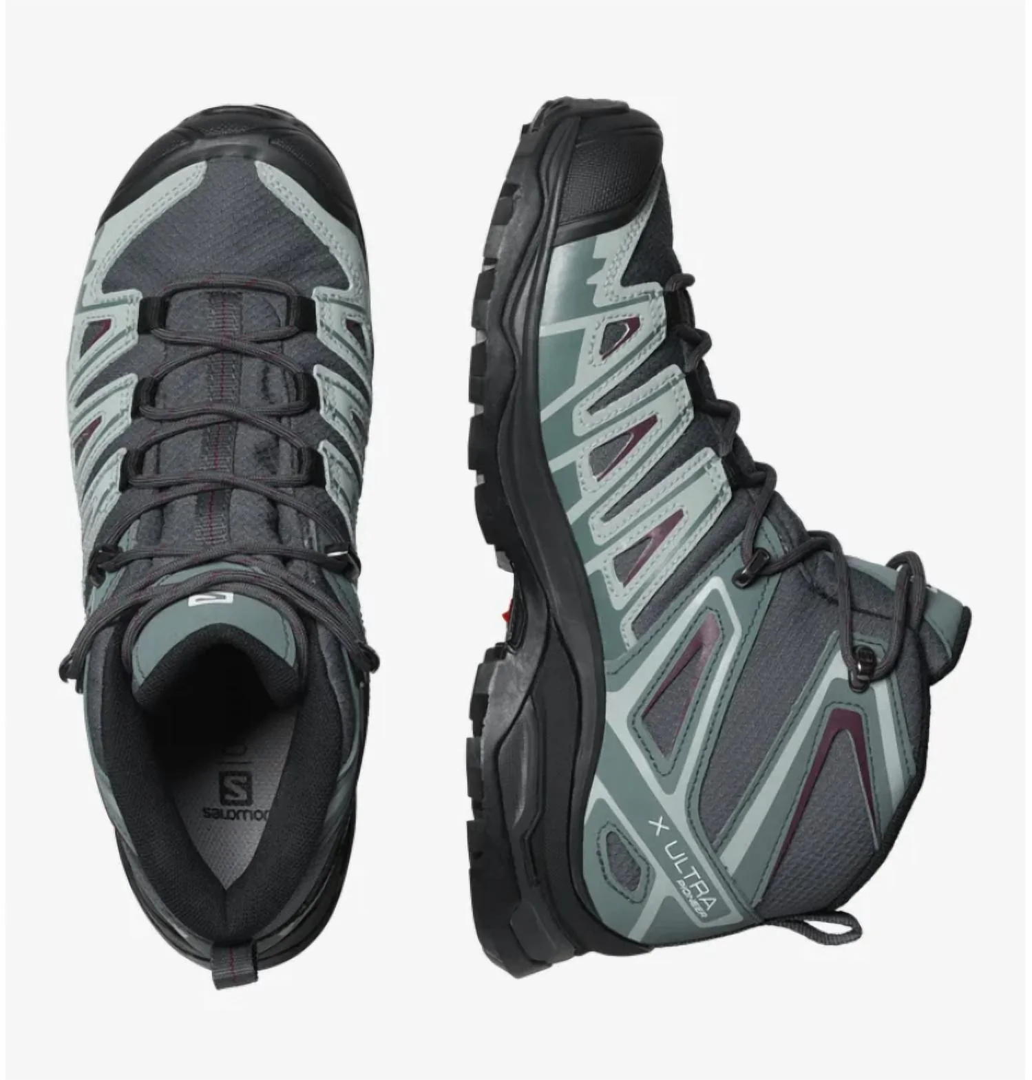 Women's X Ultra Pioneer Mid Cswp Hiking Shoes In Ebony/stormyweather/winetasting - Image 3