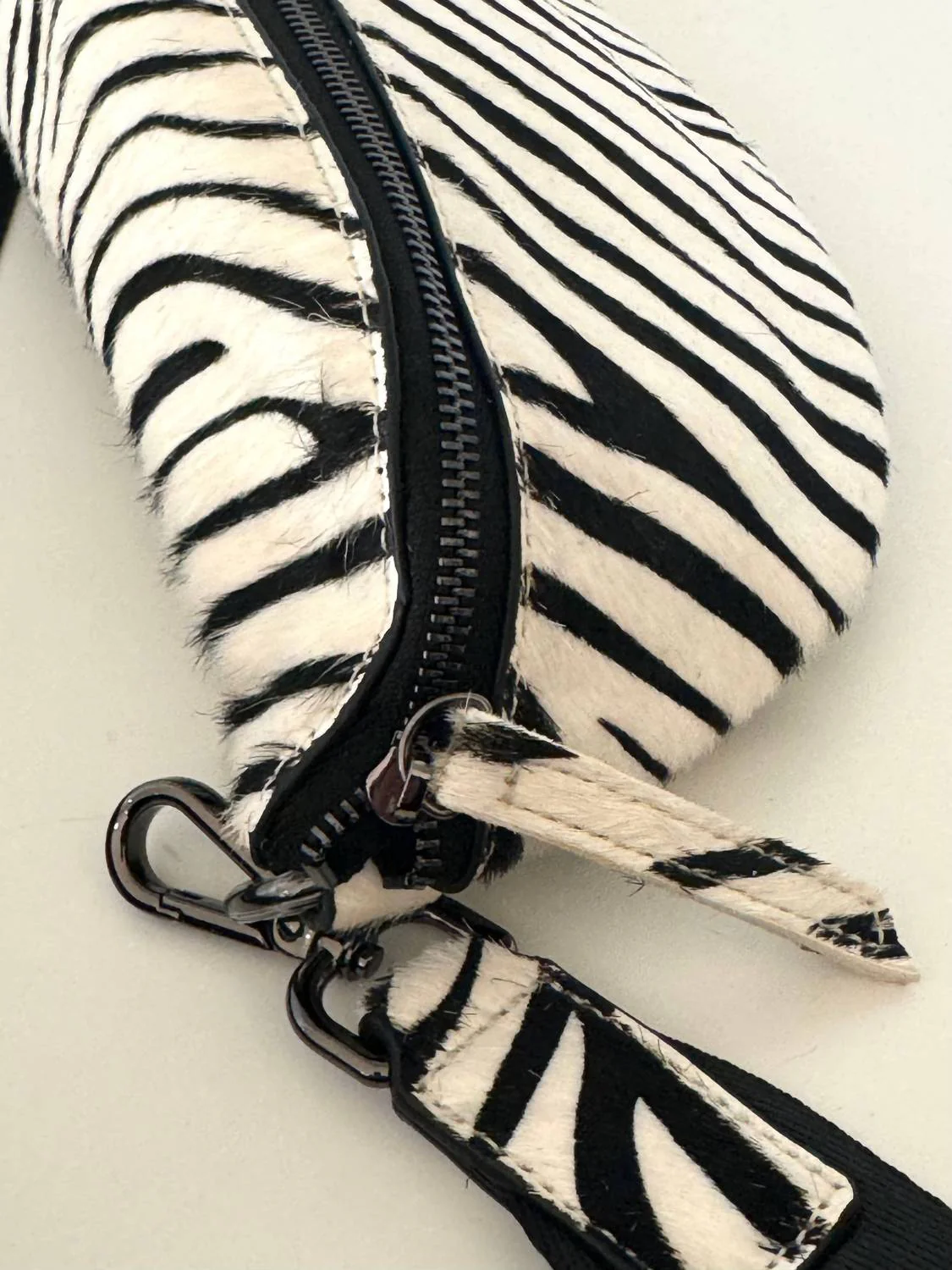 Women's Zebra Print Hair-On-Hide Leather Crossbody Sling Bag In Black - Image 3