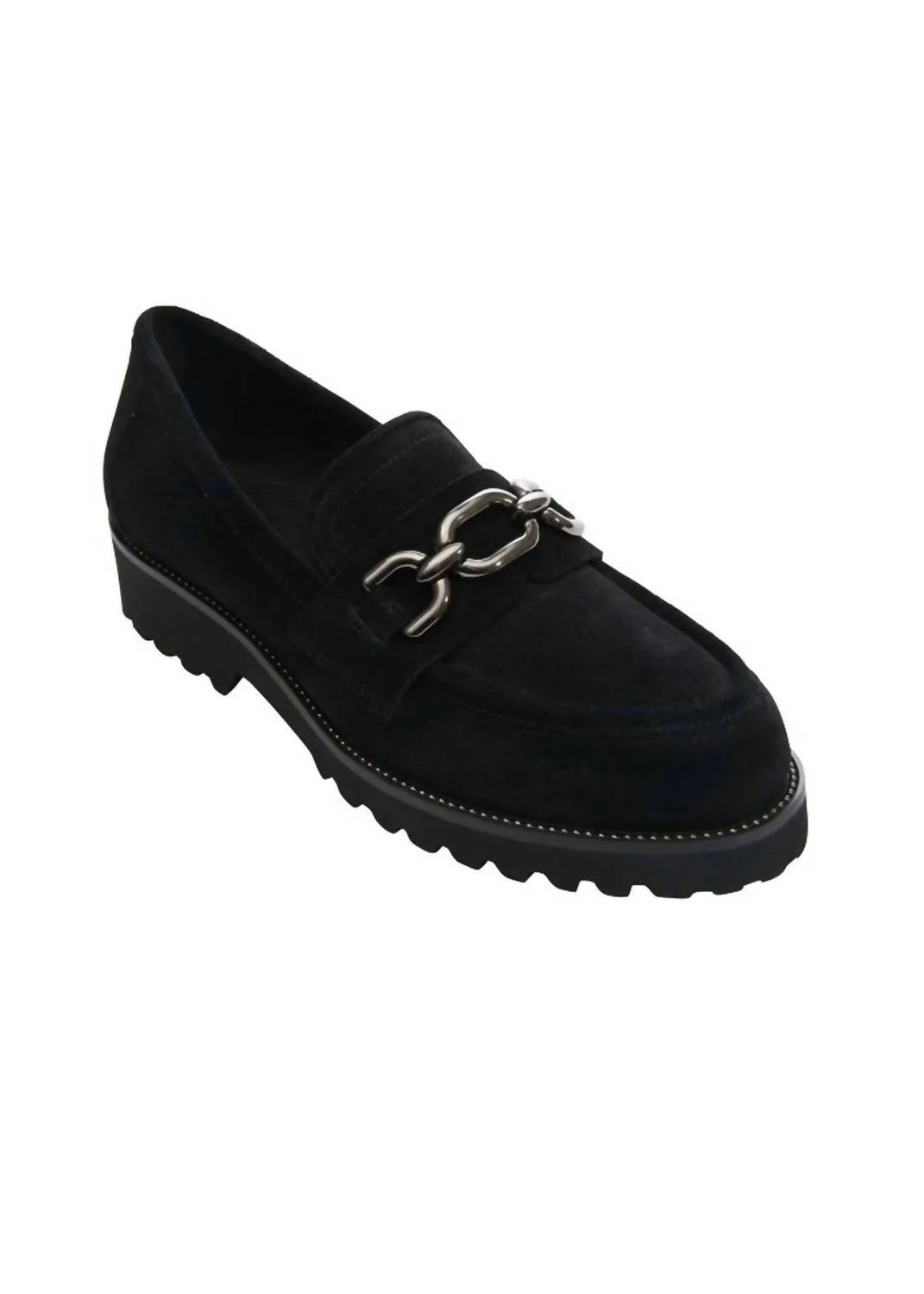 Women's Zeus Chain Loafer In Black Suede