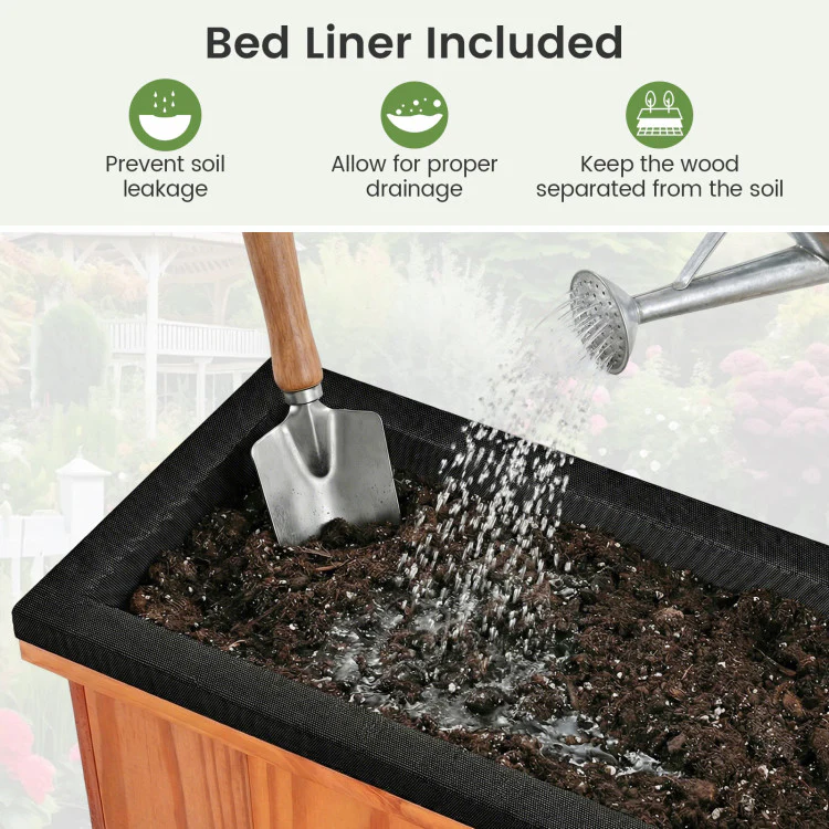 Wooden Raised Garden Bed with Drainage Holes and Liner Solid Fir Wood Planter Box - Image 5