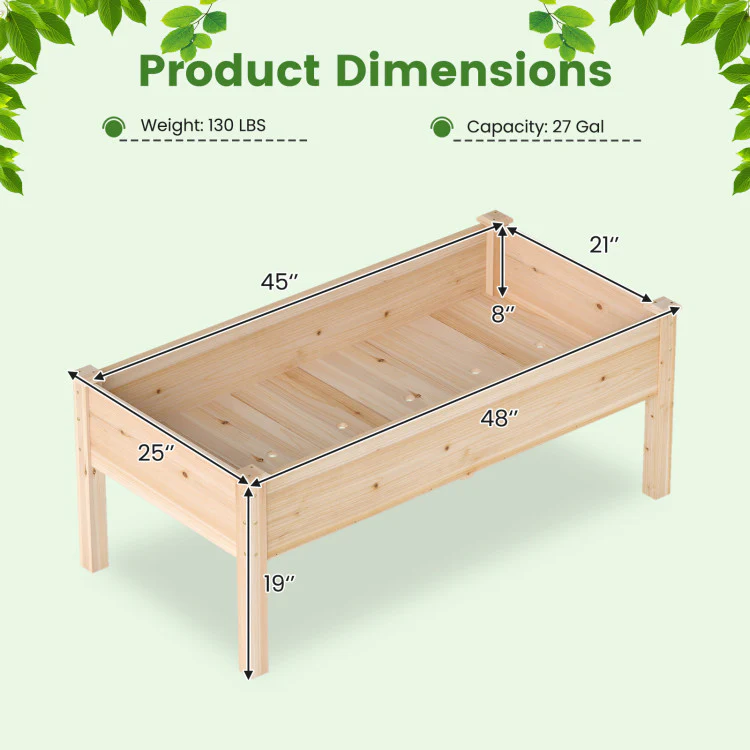 Wooden Raised Garden Bed with Legs Natural Fir Wood Elevated Planter Box - Image 3