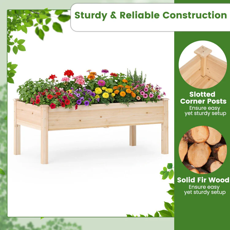 Wooden Raised Garden Bed with Legs Natural Fir Wood Elevated Planter Box - Image 4
