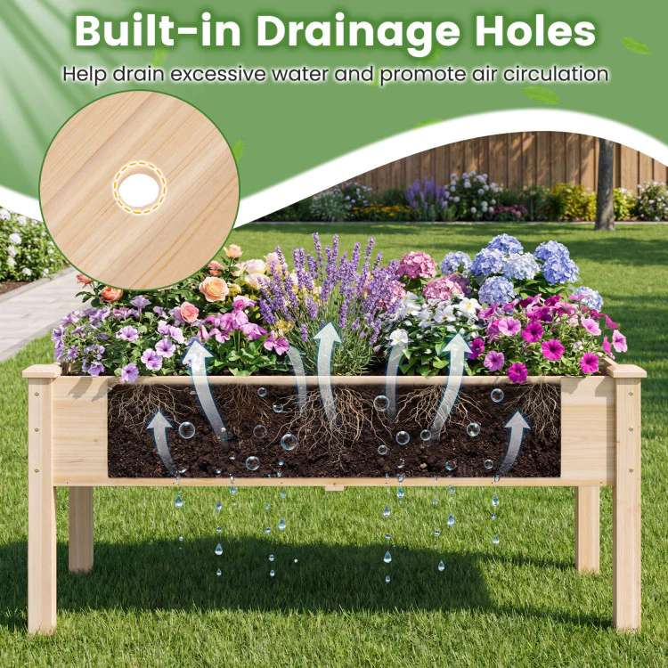 Wooden Raised Garden Bed with Legs Natural Fir Wood Elevated Planter Box - Image 5