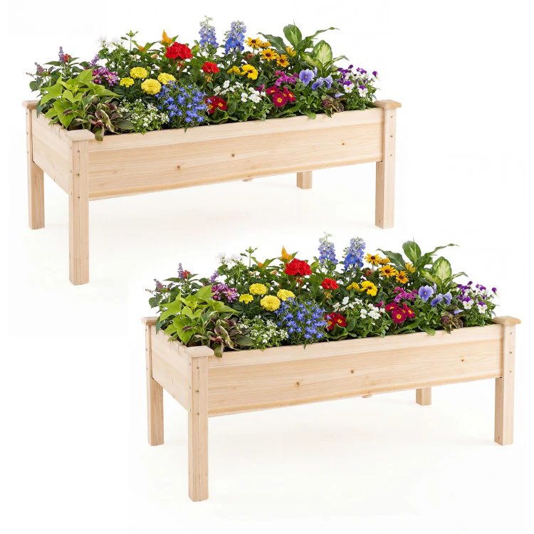 Wooden Raised Garden Bed with Legs Natural Fir Wood Elevated Planter Box - Image 7