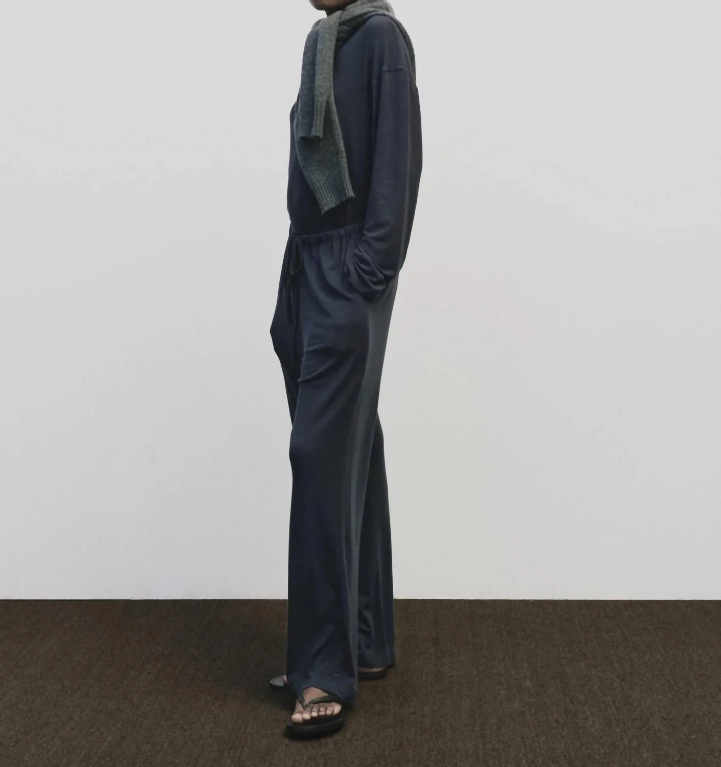 Wool Cotton Jersey Pants In Navy - Image 4