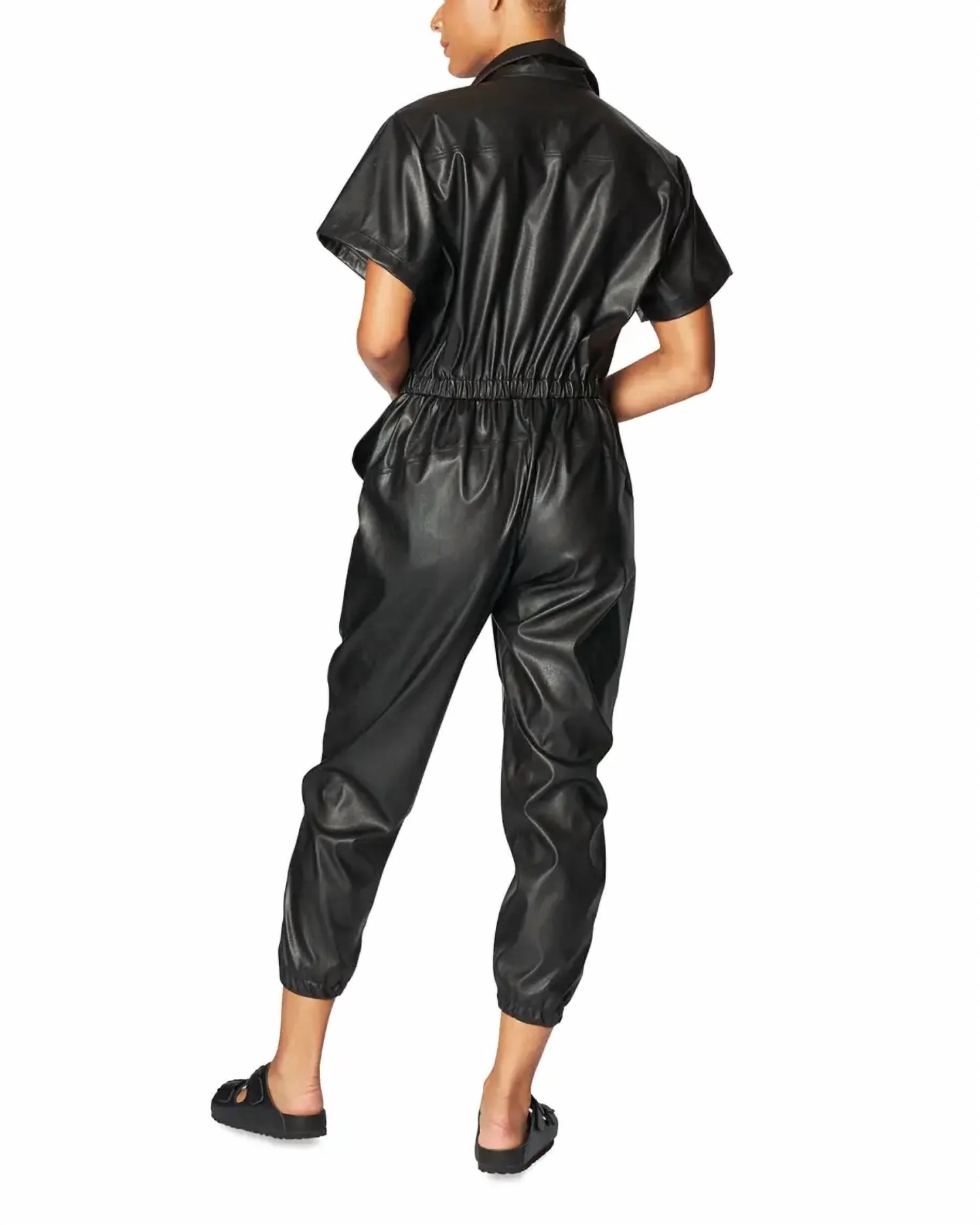 Work Faux-Leather Zip-Front Jumpsuit In Black - Image 2