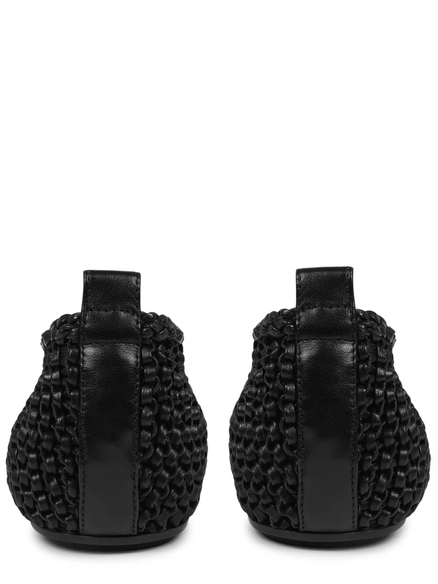 Woven Black Leather Ballerina Flats With Artisanal Detailing - Image 4