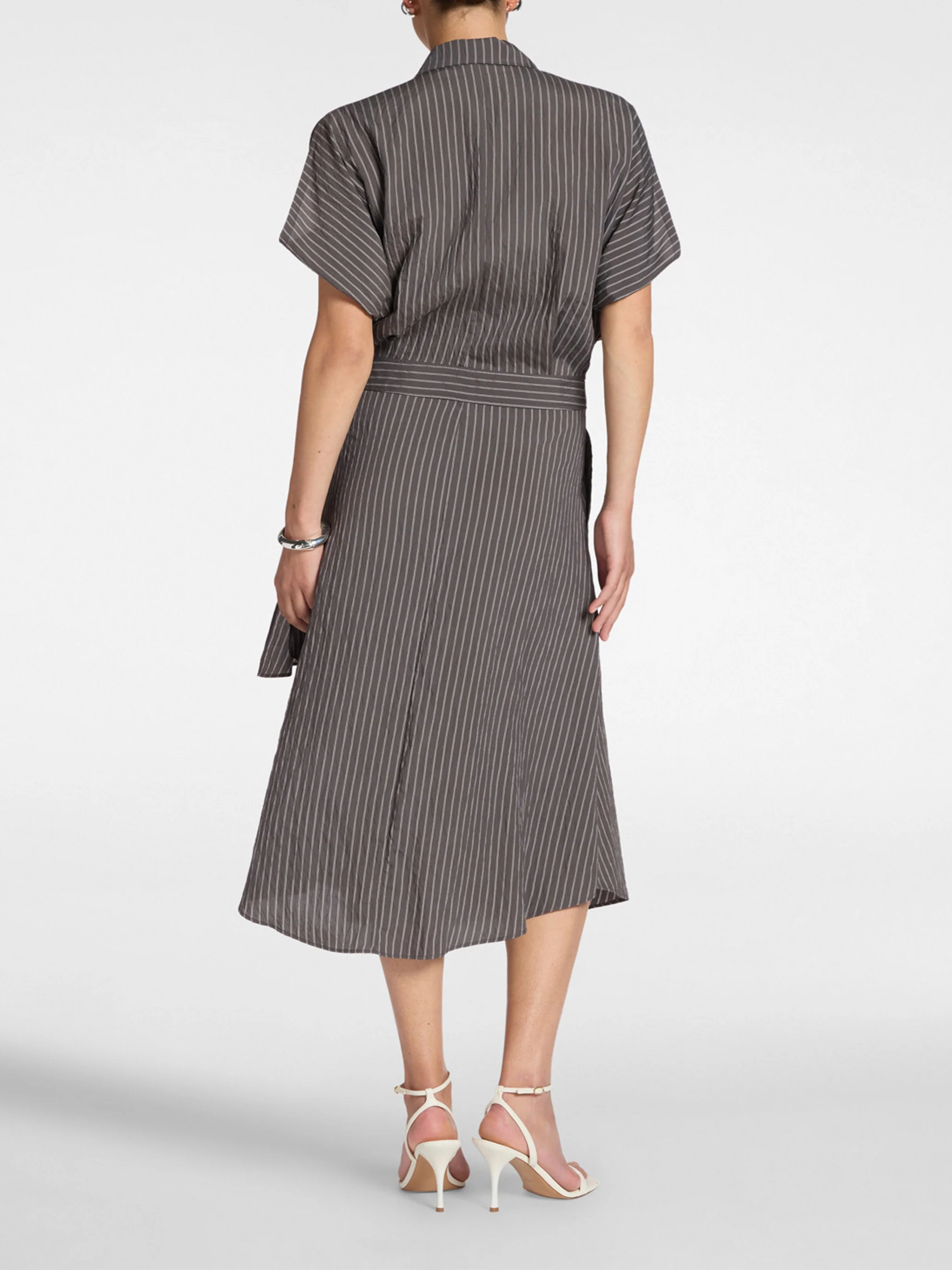 Wrap Midi Pinstripe Pattern Belted Dress - Image 4