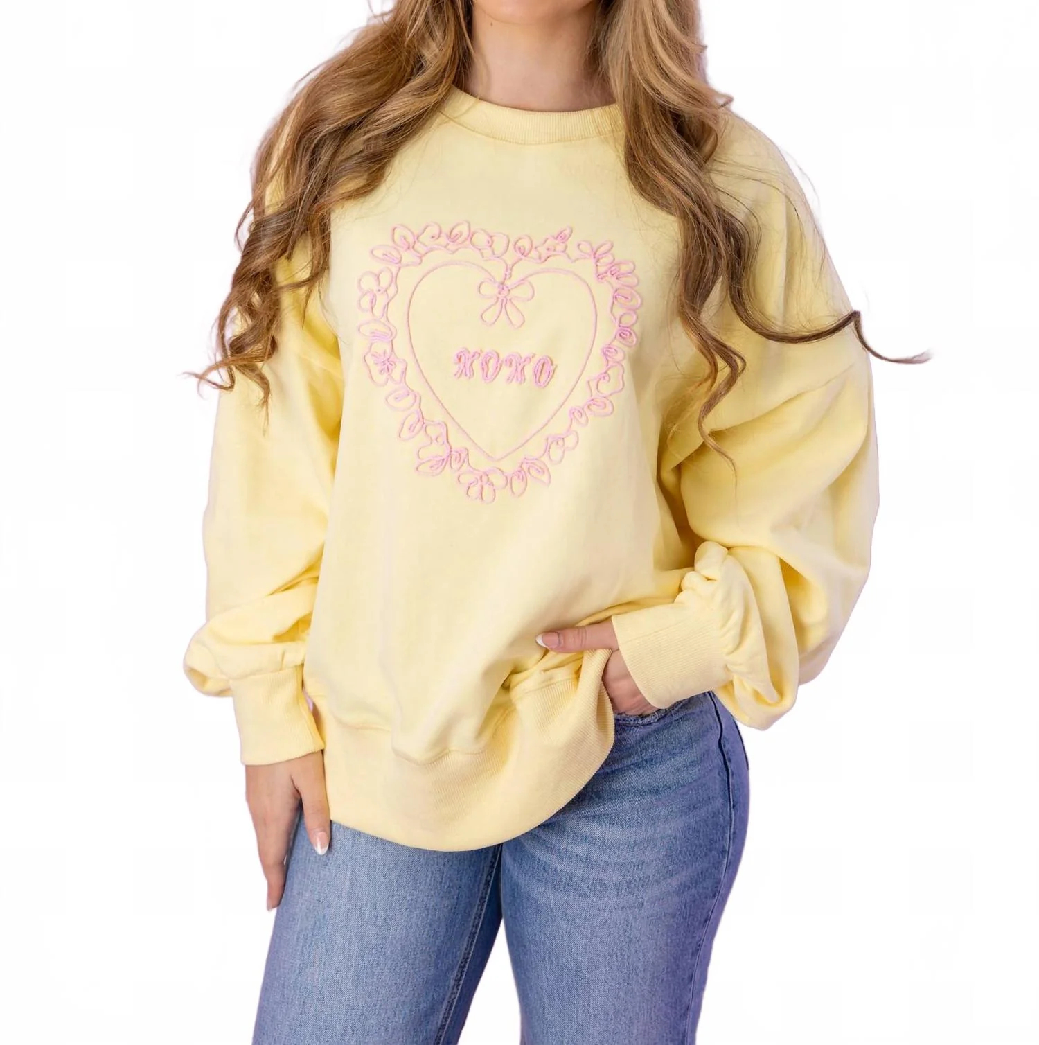 Xoxo Heart Sweatshirt In Light Yellow - Image 3