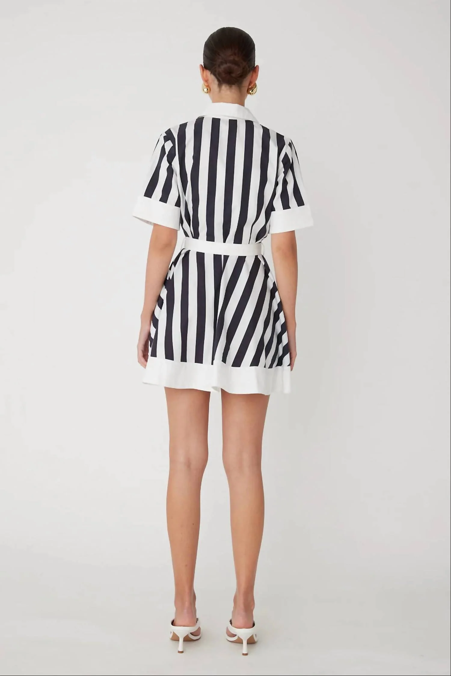 Yana Mini Dress In Black And White Stripe - Image 2