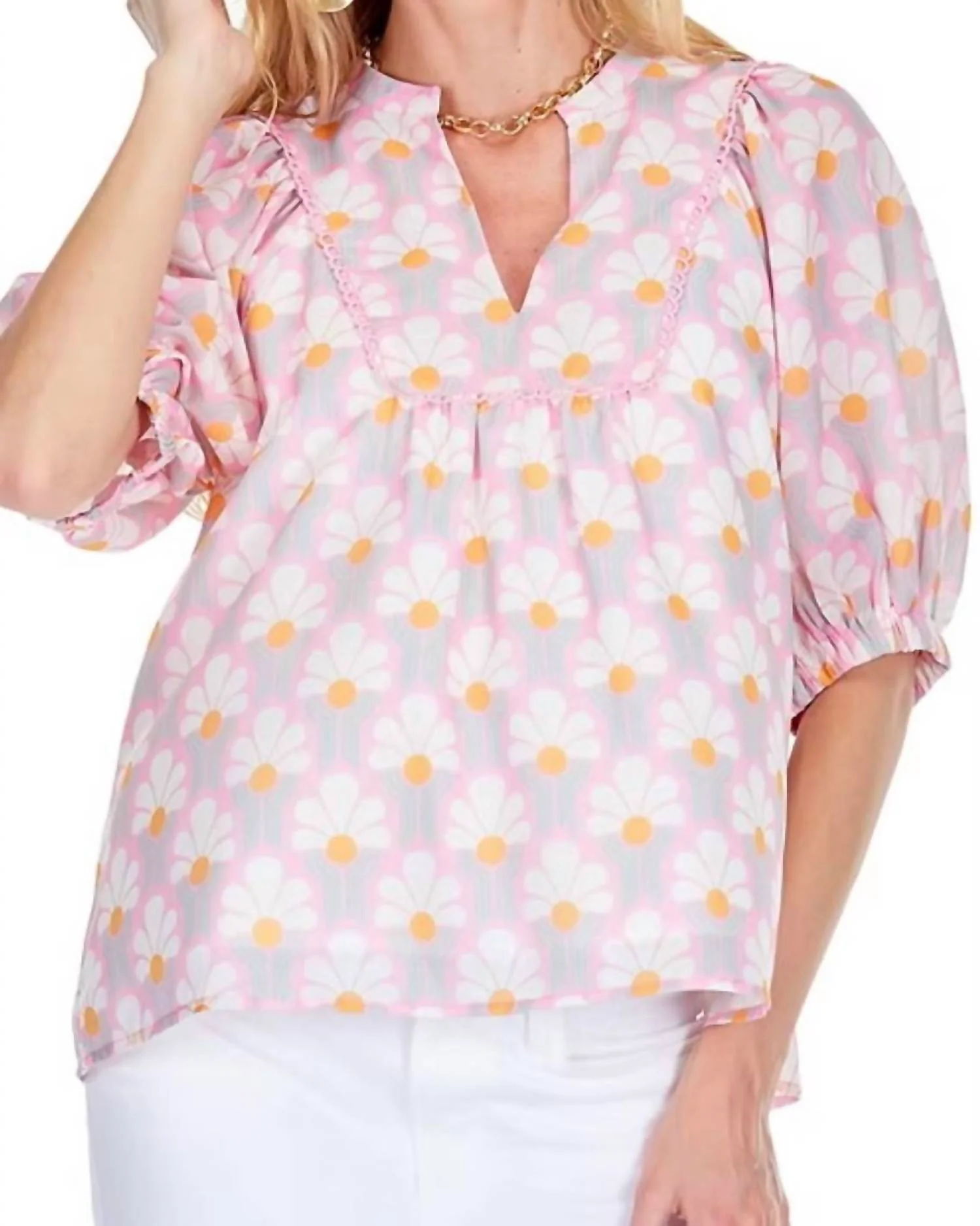 Yolk Top In Pink Art Deco