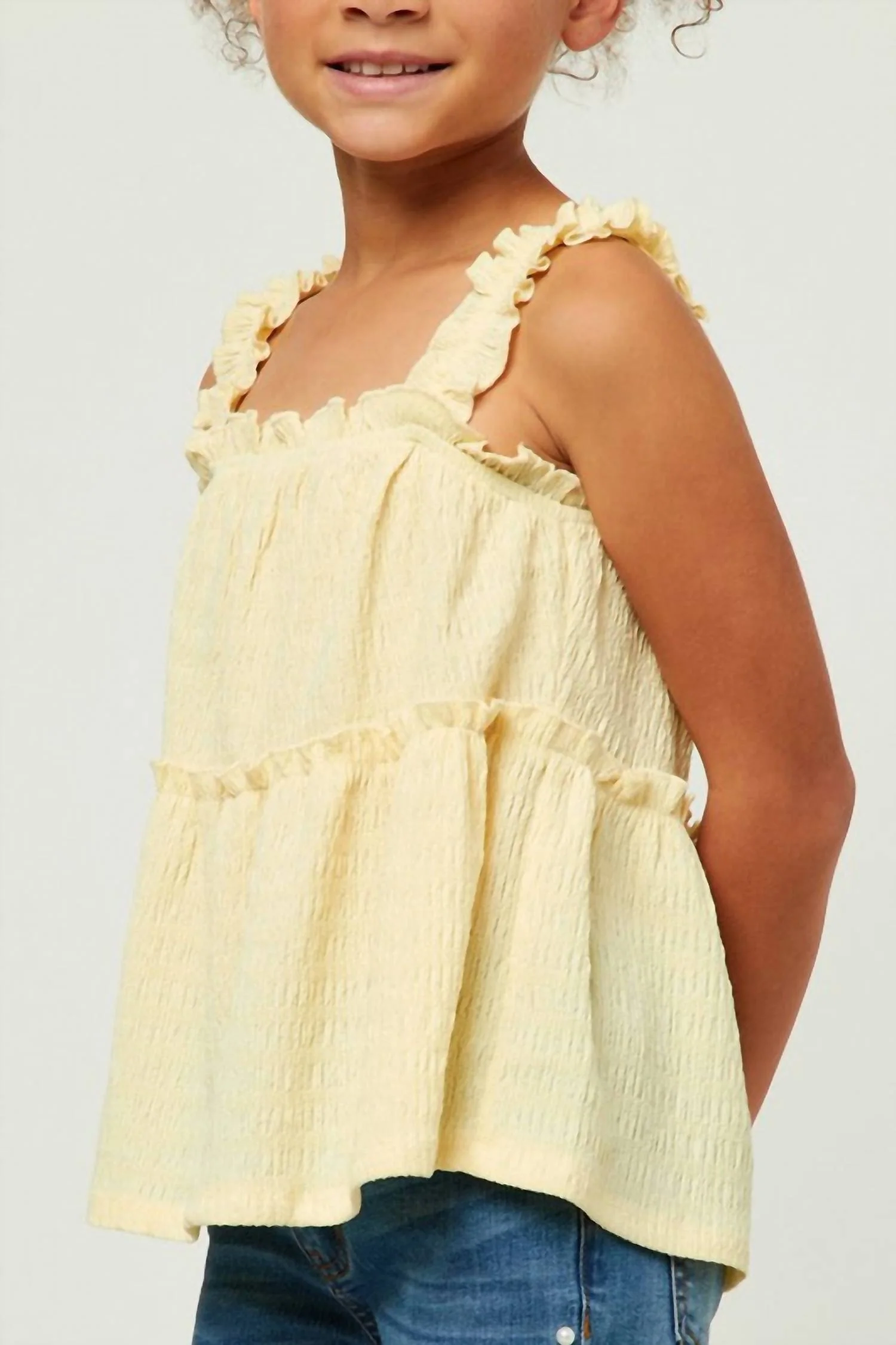 Youth Girl's Mila Textured Tiered Top In Yellow - Image 2