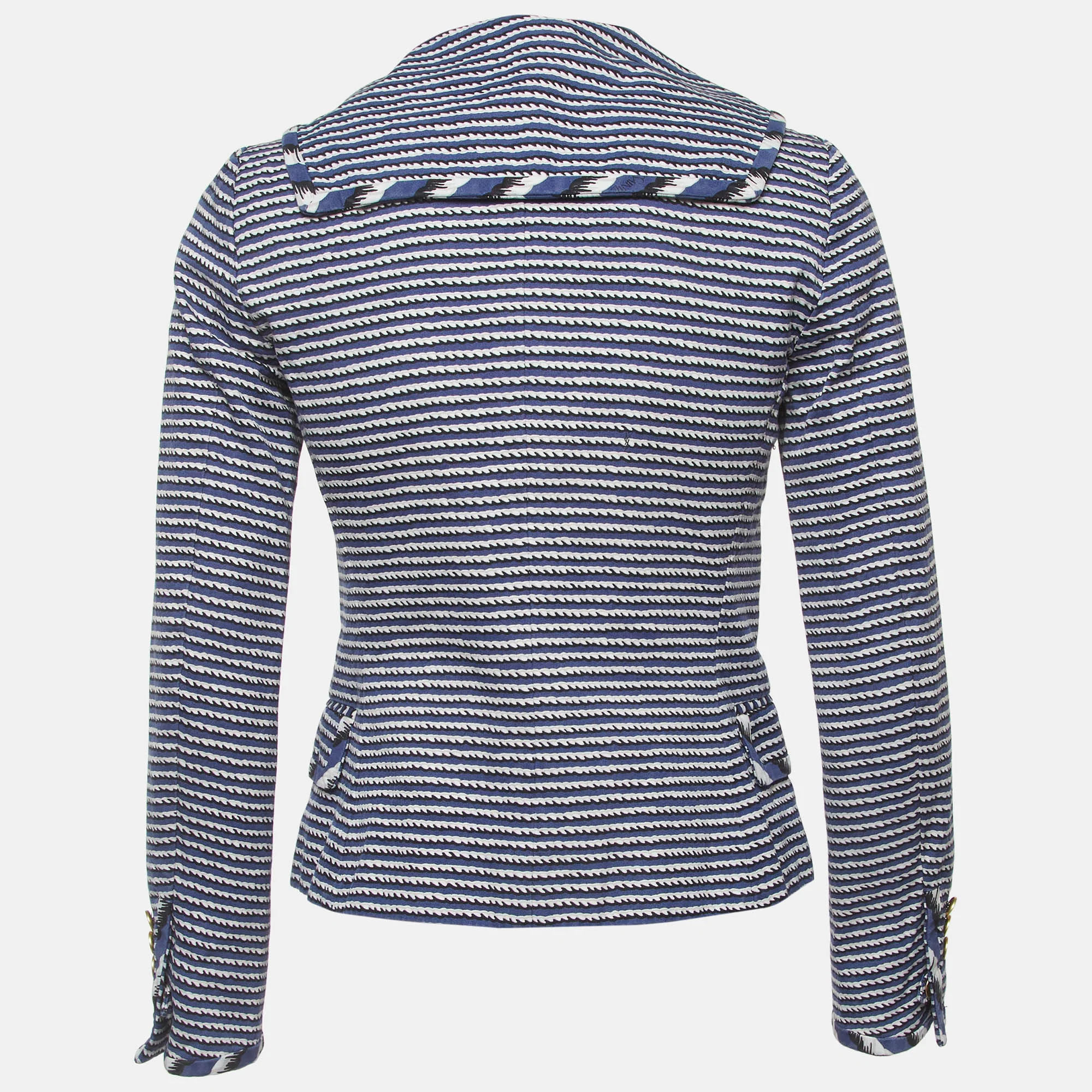 Yves Saint Laurent Blue/white Striped Cotton Braid Effect Trim Jacket - Image 2