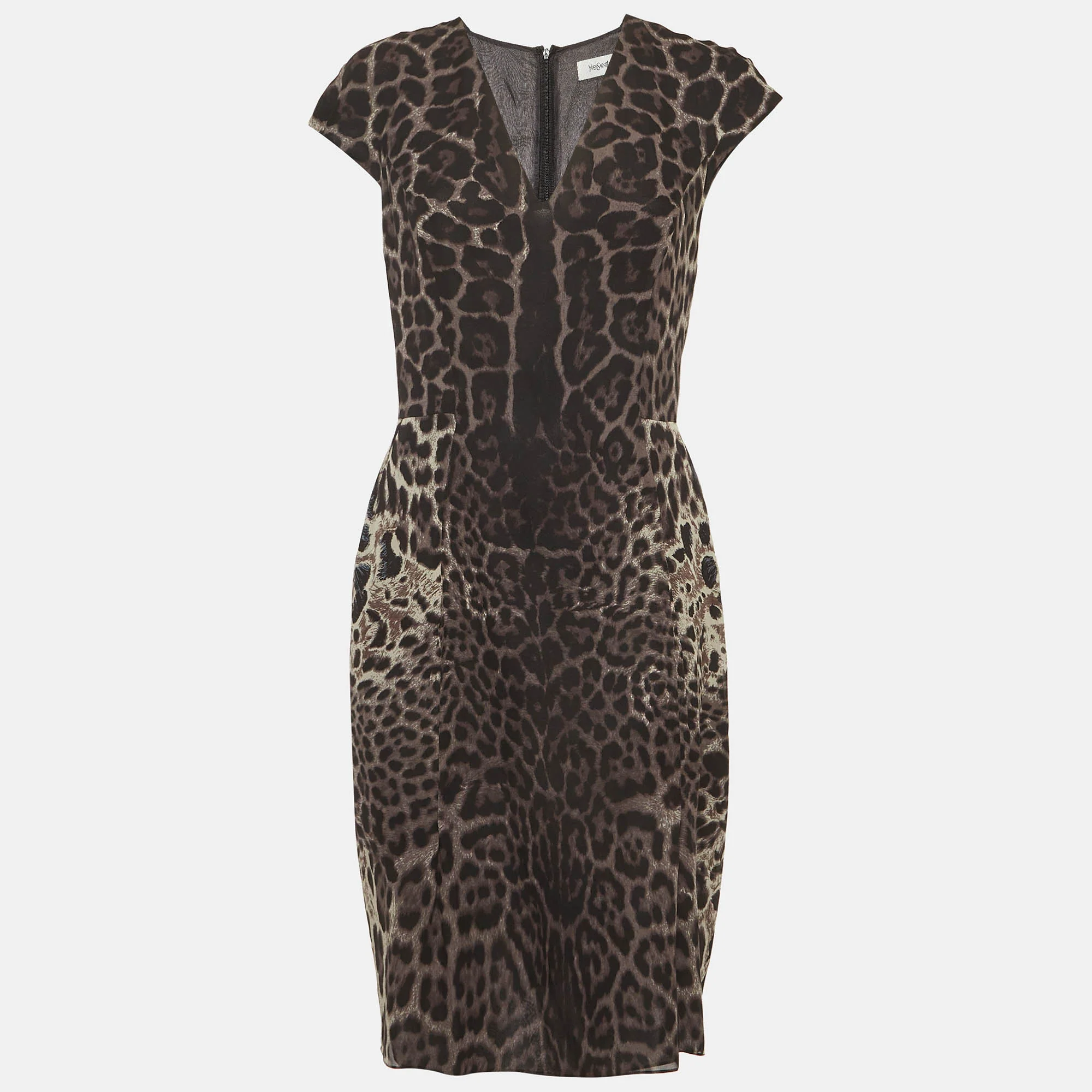Yves Saint Laurent Grey Animal Print Silk Short Dress