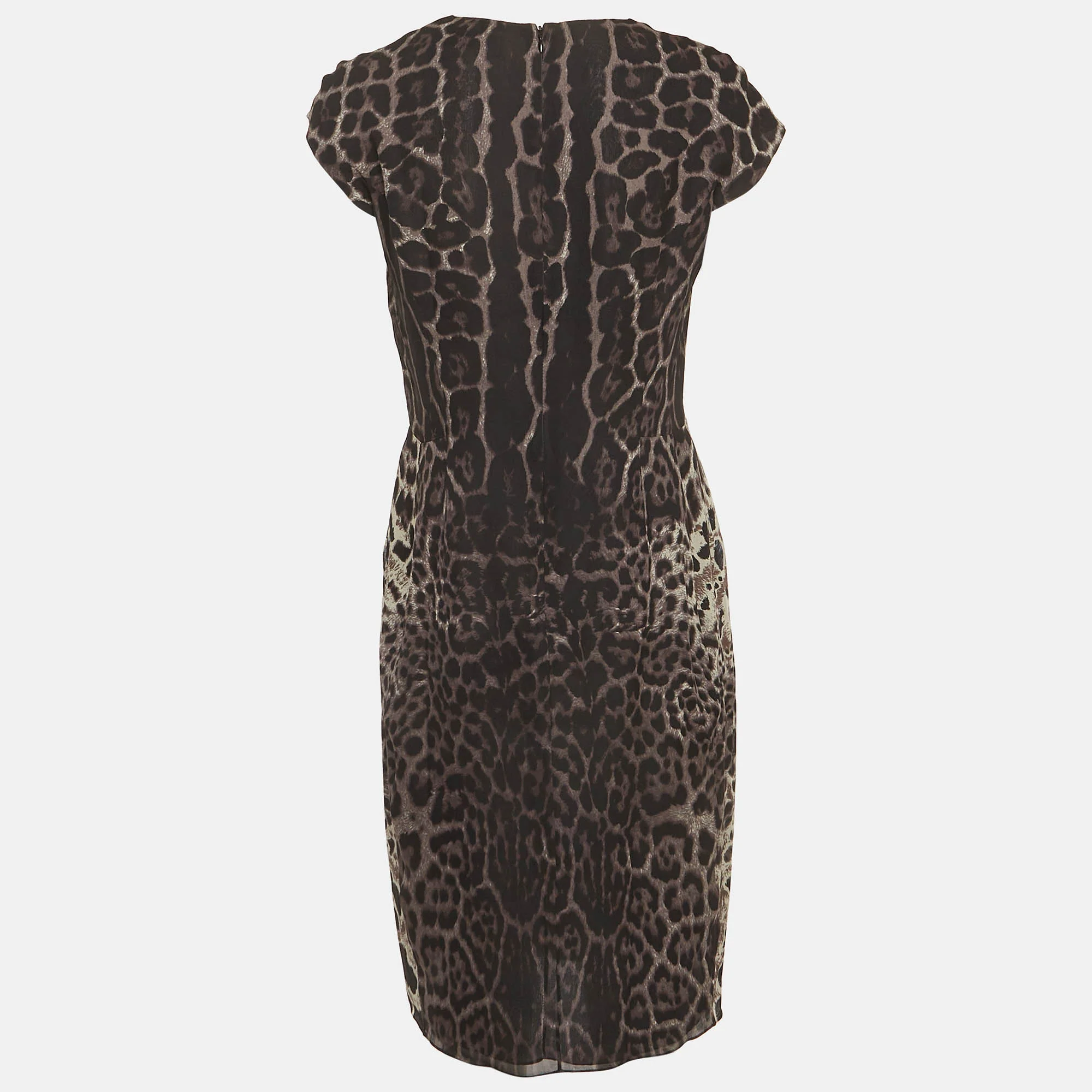 Yves Saint Laurent Grey Animal Print Silk Short Dress - Image 3