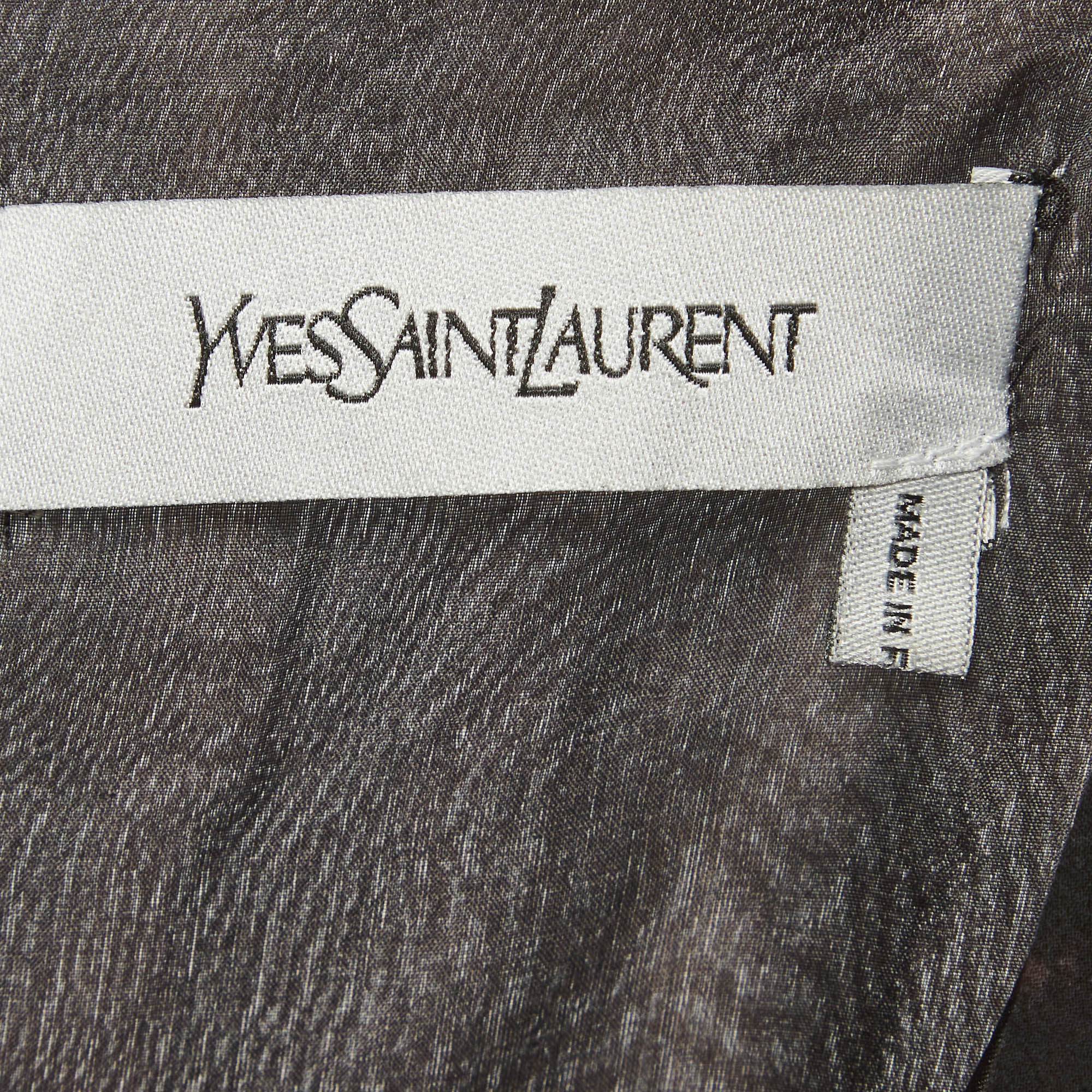 Yves Saint Laurent Grey Animal Print Silk Short Dress - Image 5