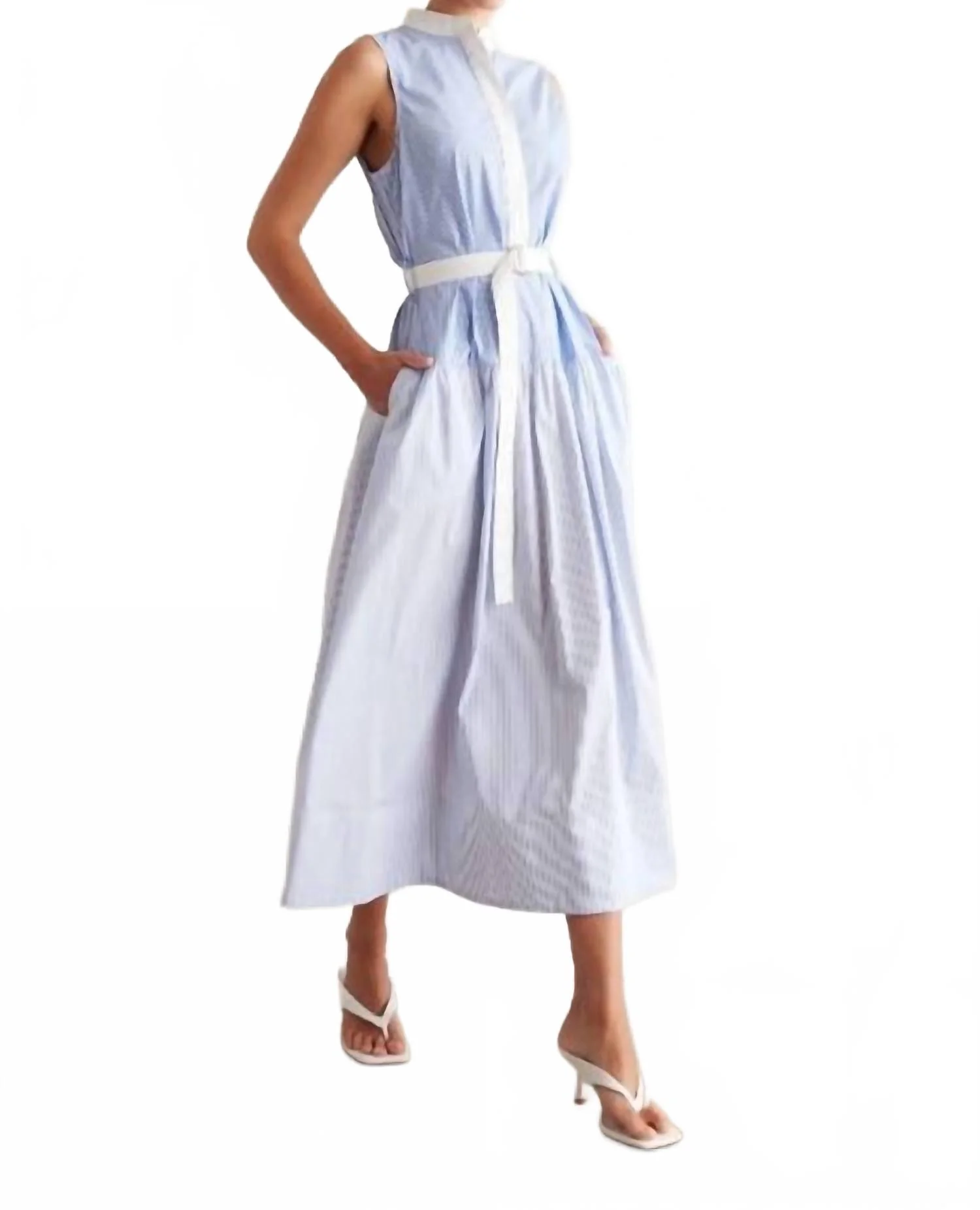 Zelma Stripe Midi Dress In Blue White