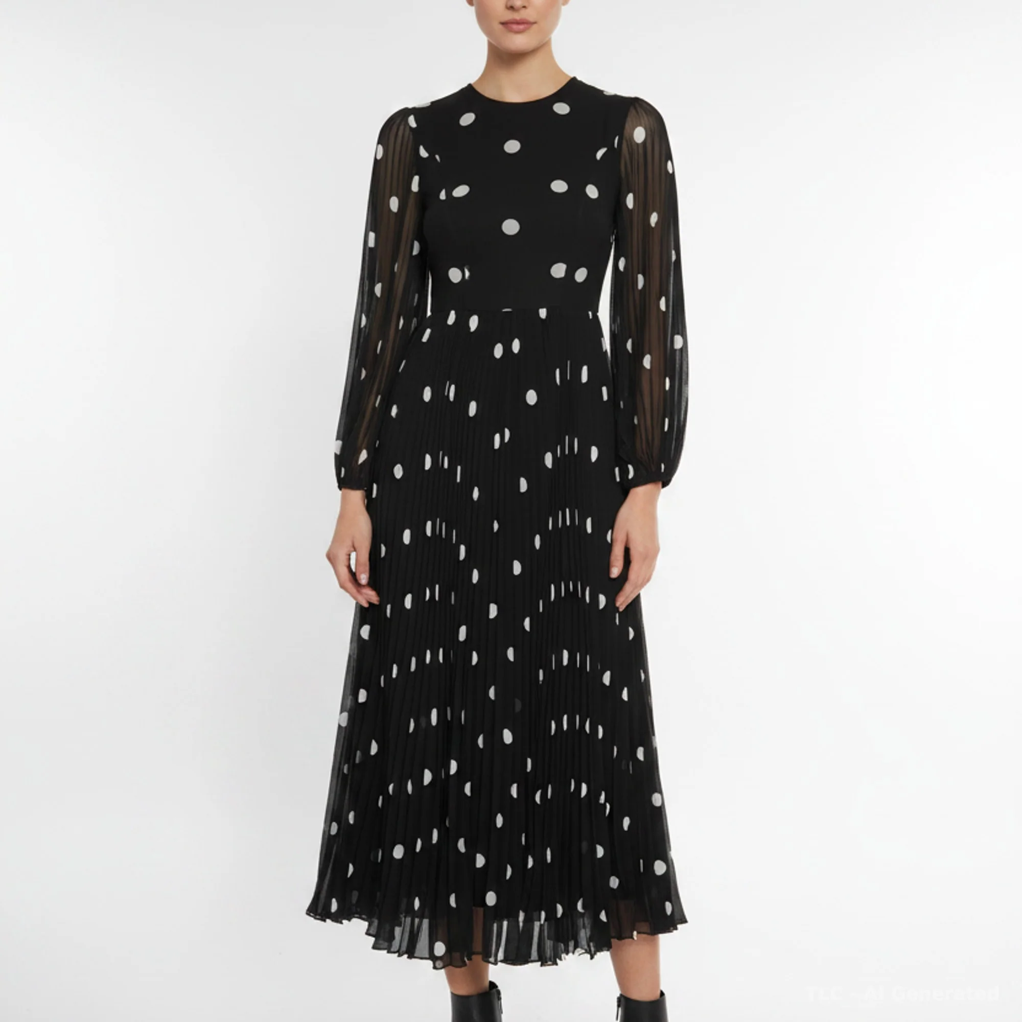 Zimmermann Black Polka Dot Crepe Sunray Pleated Dress