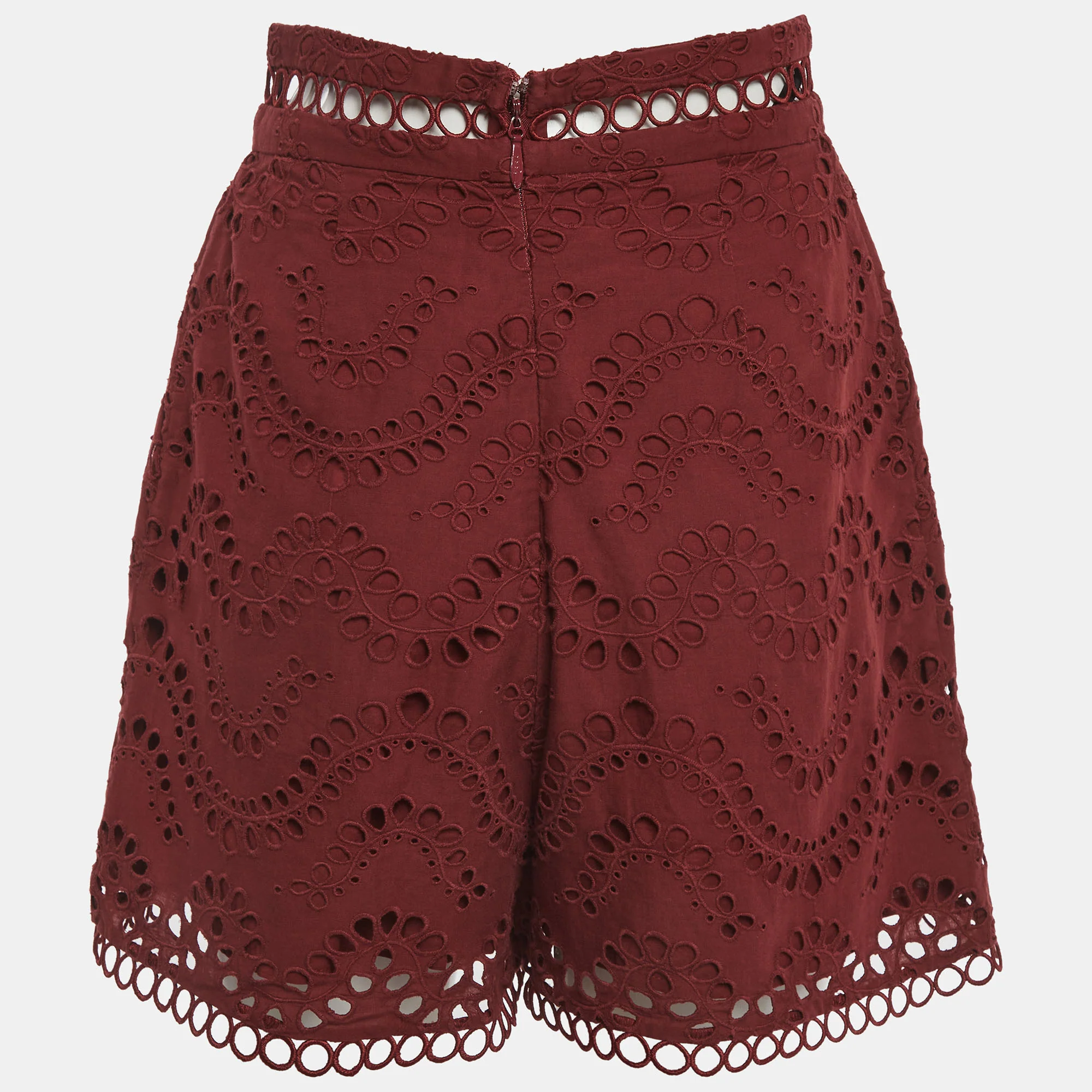 Zimmermann Burgundy Broderie Anglaise Shorts - Image 2