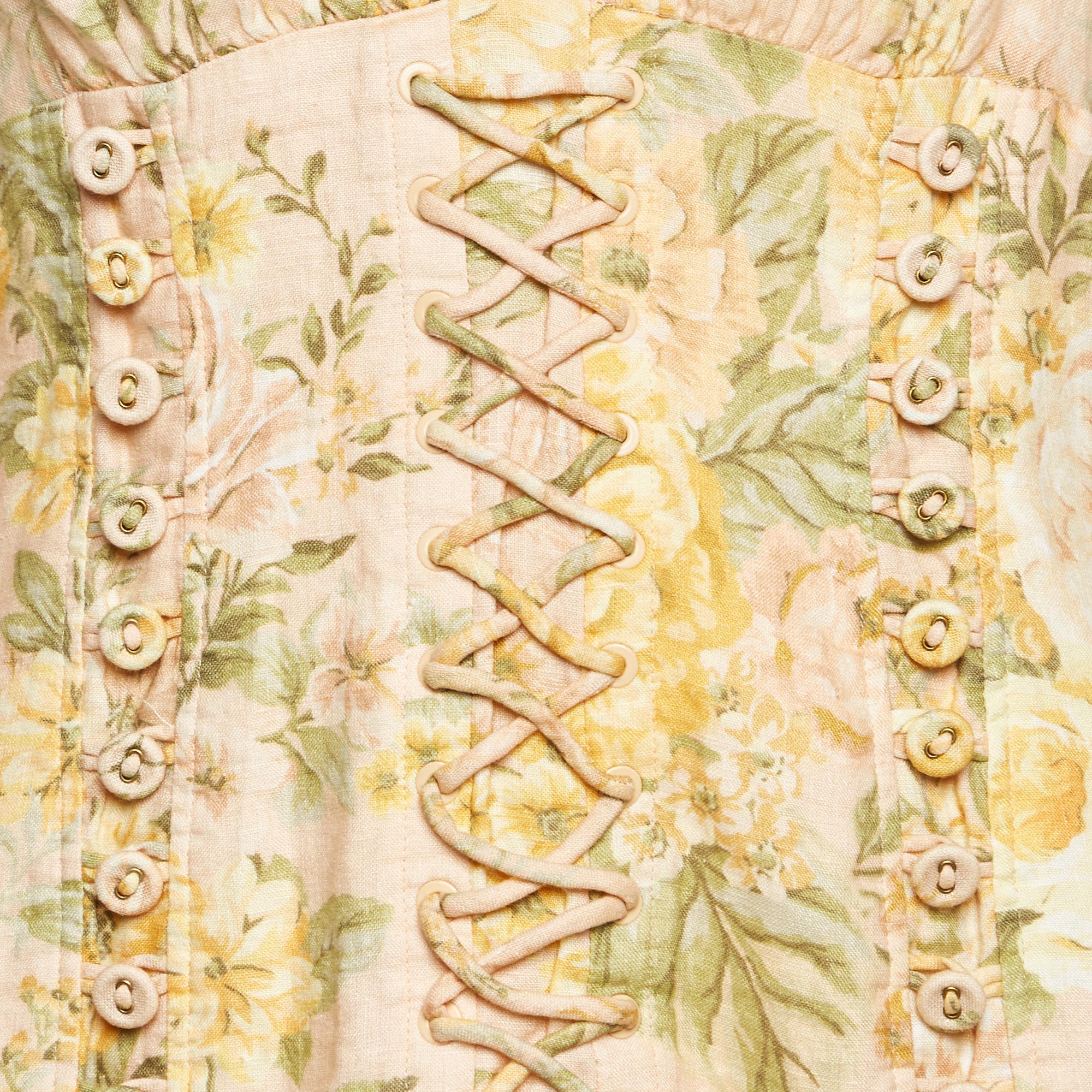 Zimmermann Pink Floral Print Linen Corset Mini Dress - Image 4