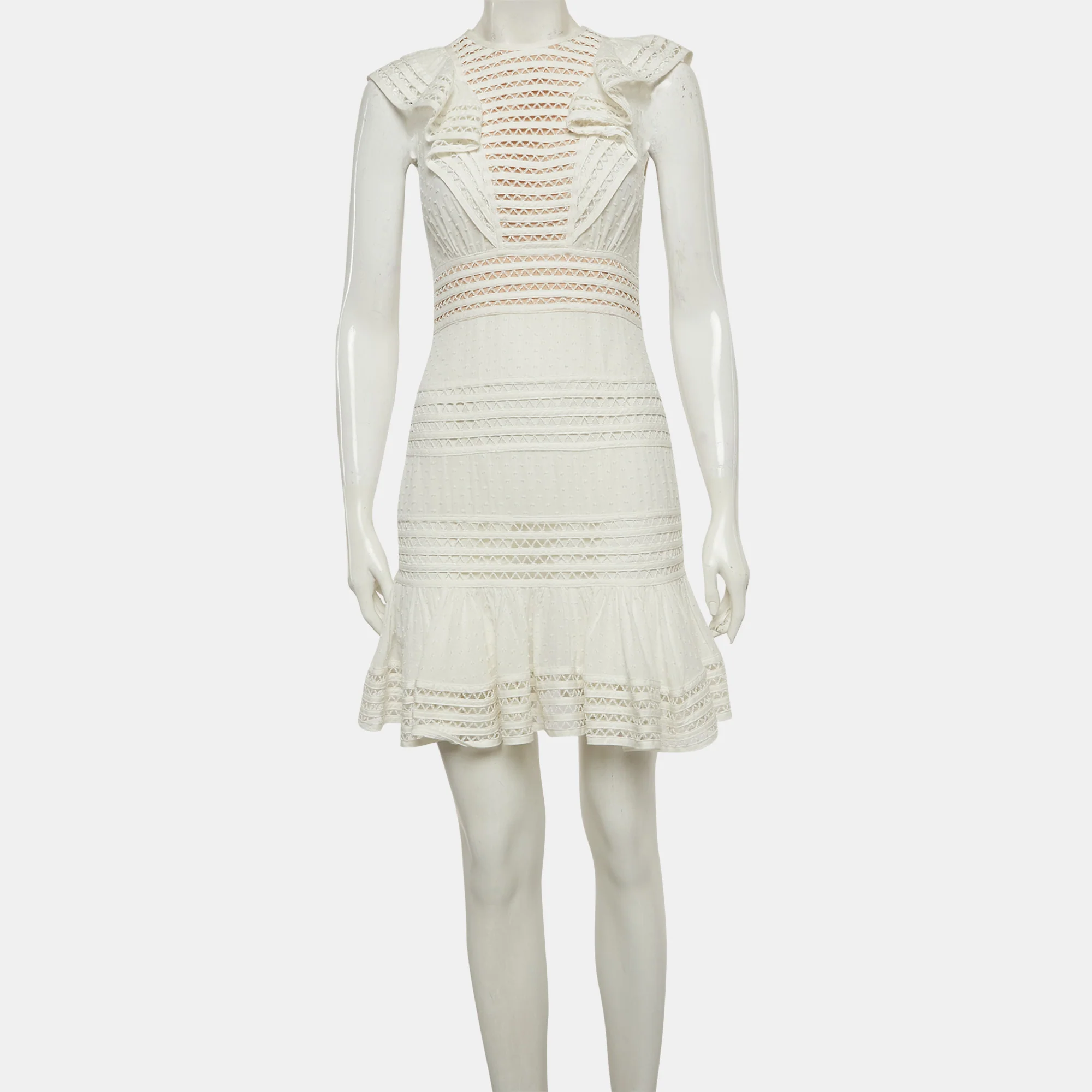 Zimmermann White Cotton & Lace Ruffled Mini Dress - Image 2
