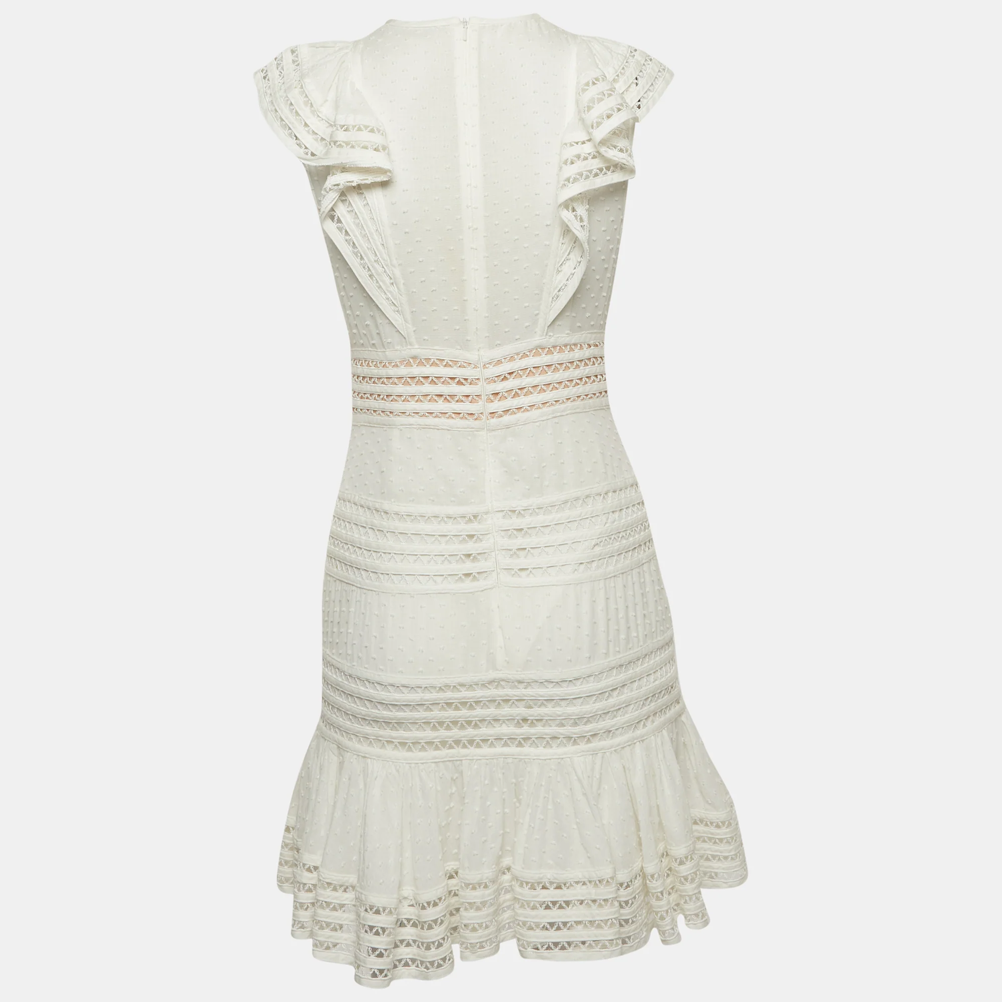 Zimmermann White Cotton & Lace Ruffled Mini Dress - Image 3