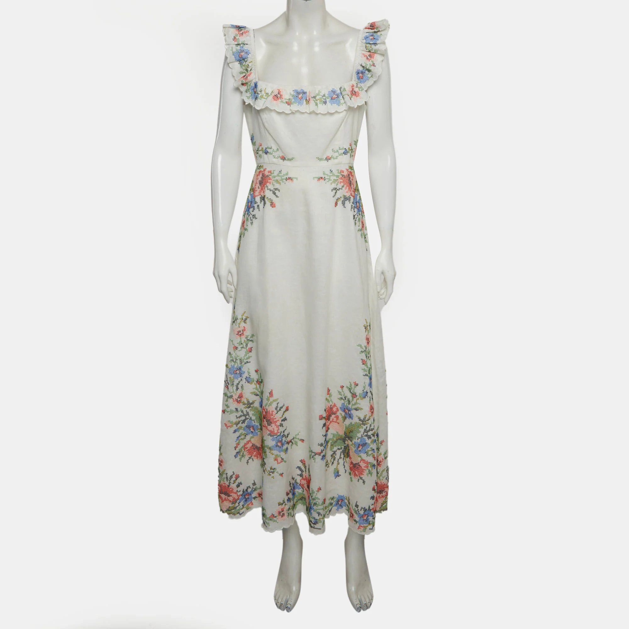 Zimmermann White Linen Cross Stitch Off Shoulder Dress - Image 2