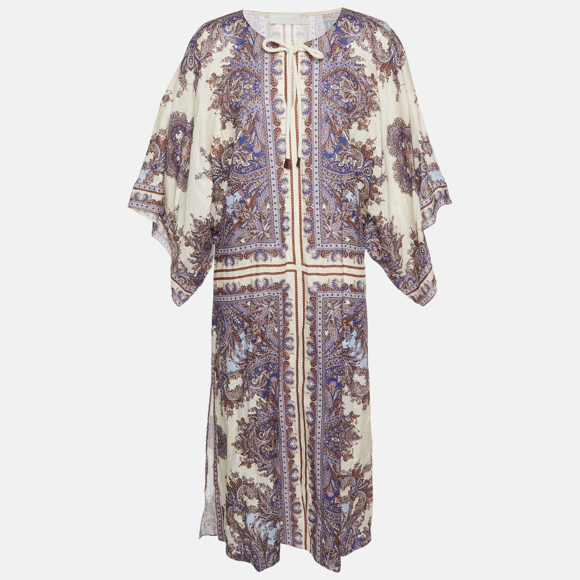Zimmermann White Paisley Print Linen Ottie Kaftan Dress
