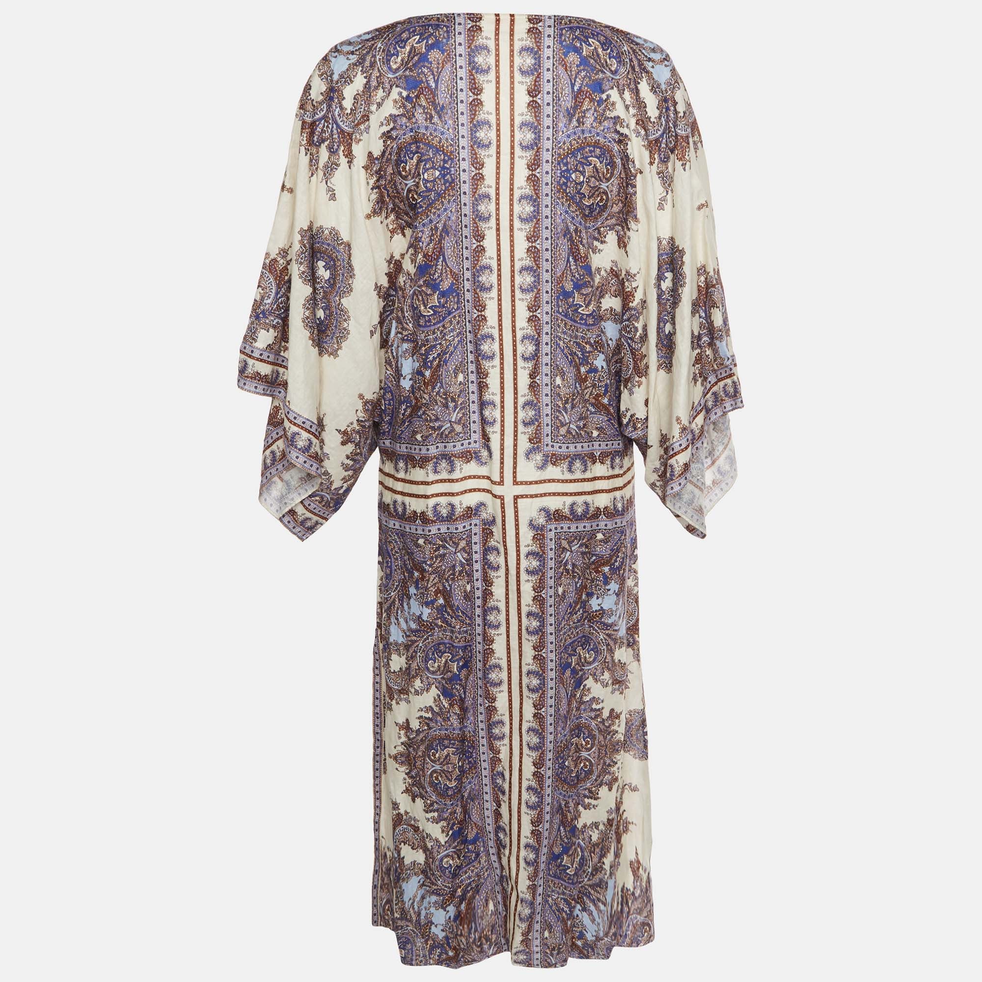 Zimmermann White Paisley Print Linen Ottie Kaftan Dress - Image 3